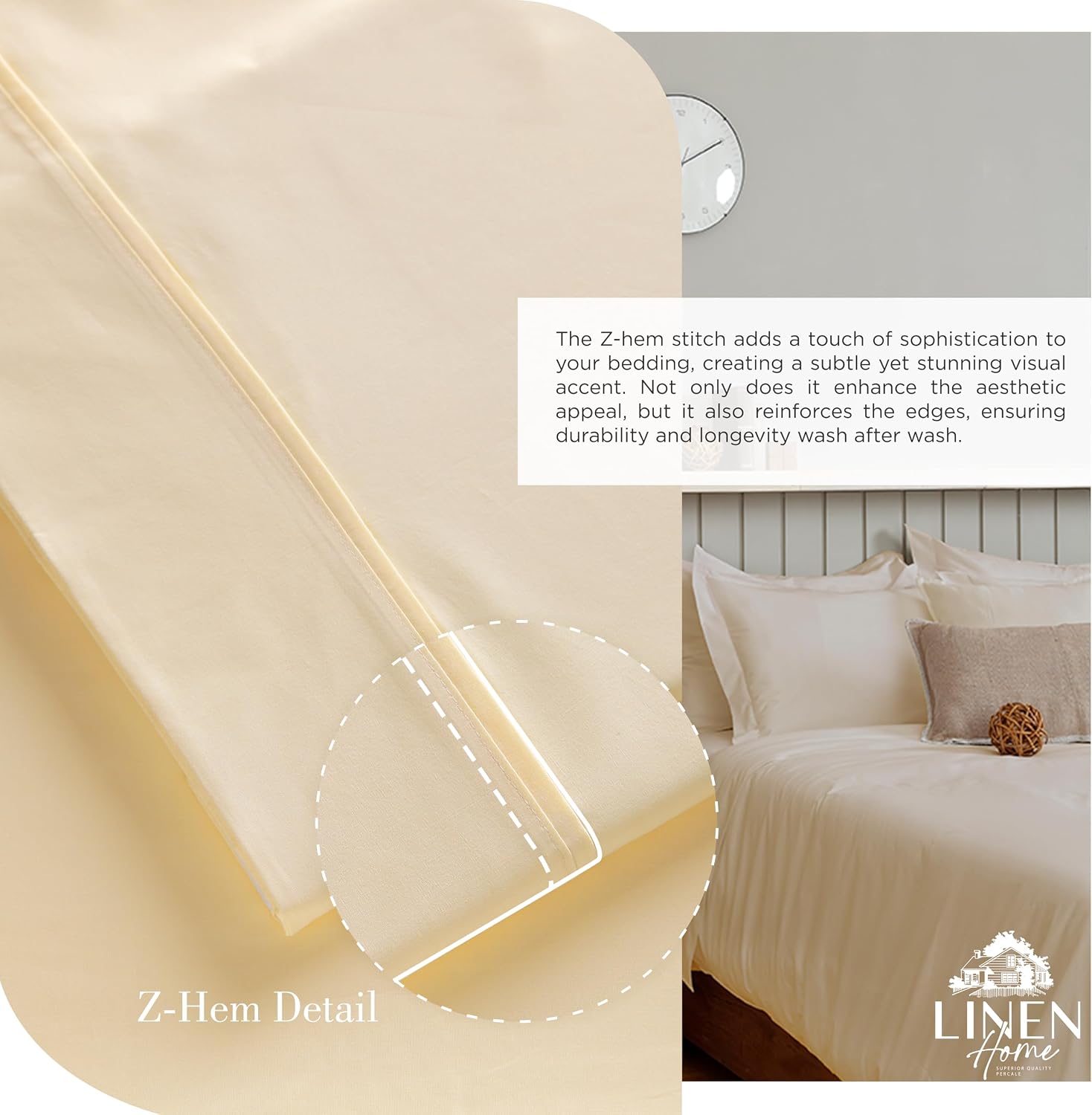 JUEGO DE SÁBANAS LINEN HOME KING 100% ALGODÓN PERCAL 4 PIEZAS MARFIL - 3