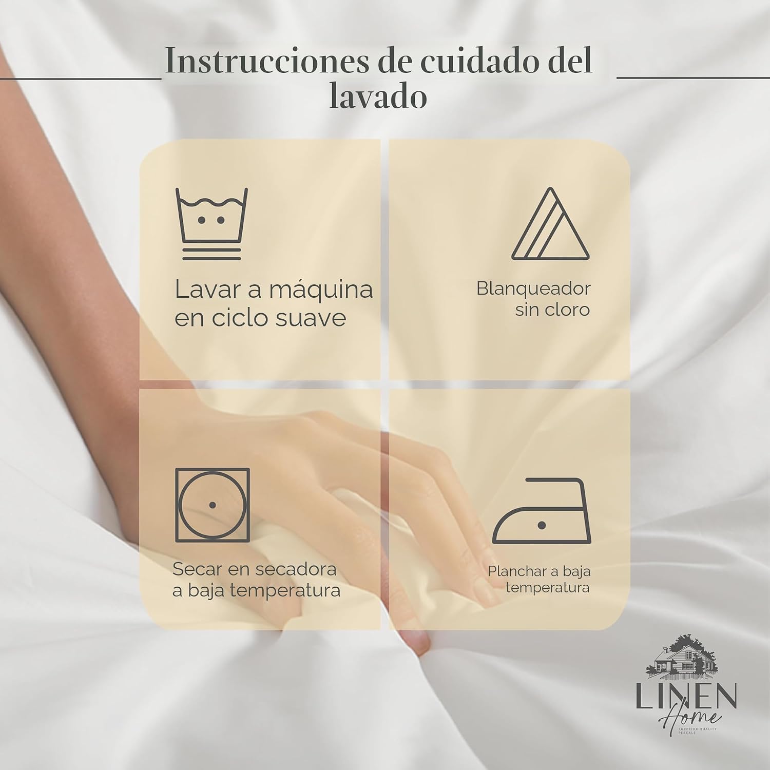 JUEGO DE SÁBANAS LINEN HOME KING 100% ALGODÓN PERCAL 4 PIEZAS MARFIL - 5