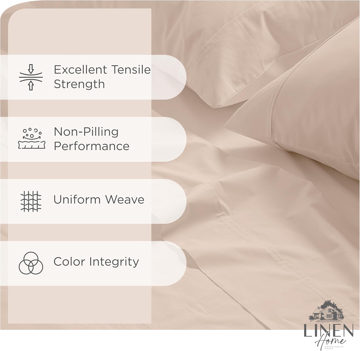 JUEGO DE SÁBANAS LINEN HOME KING 100% ALGODÓN PERCAL 4 PIEZAS COLOR ARENA - 2