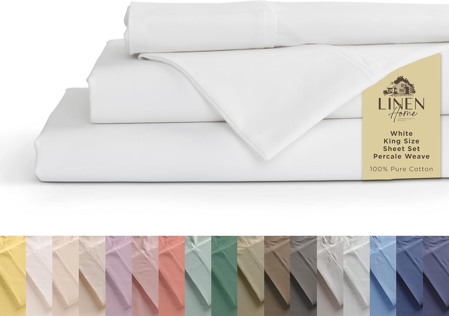JUEGO DE SÁBANAS LINEN HOME KING 100% ALGODÓN PERCAL BLANCO 4 PIEZAS - 1