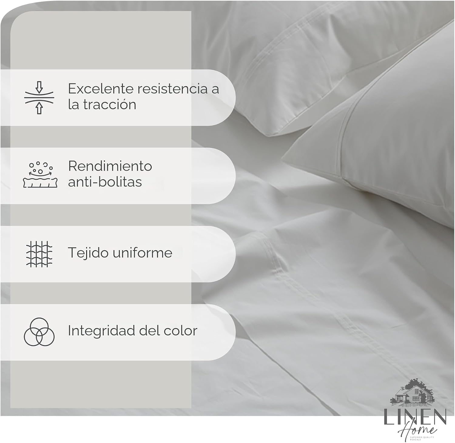 JUEGO DE SÁBANAS LINEN HOME KING 100% ALGODÓN PERCAL BLANCO 4 PIEZAS - 2