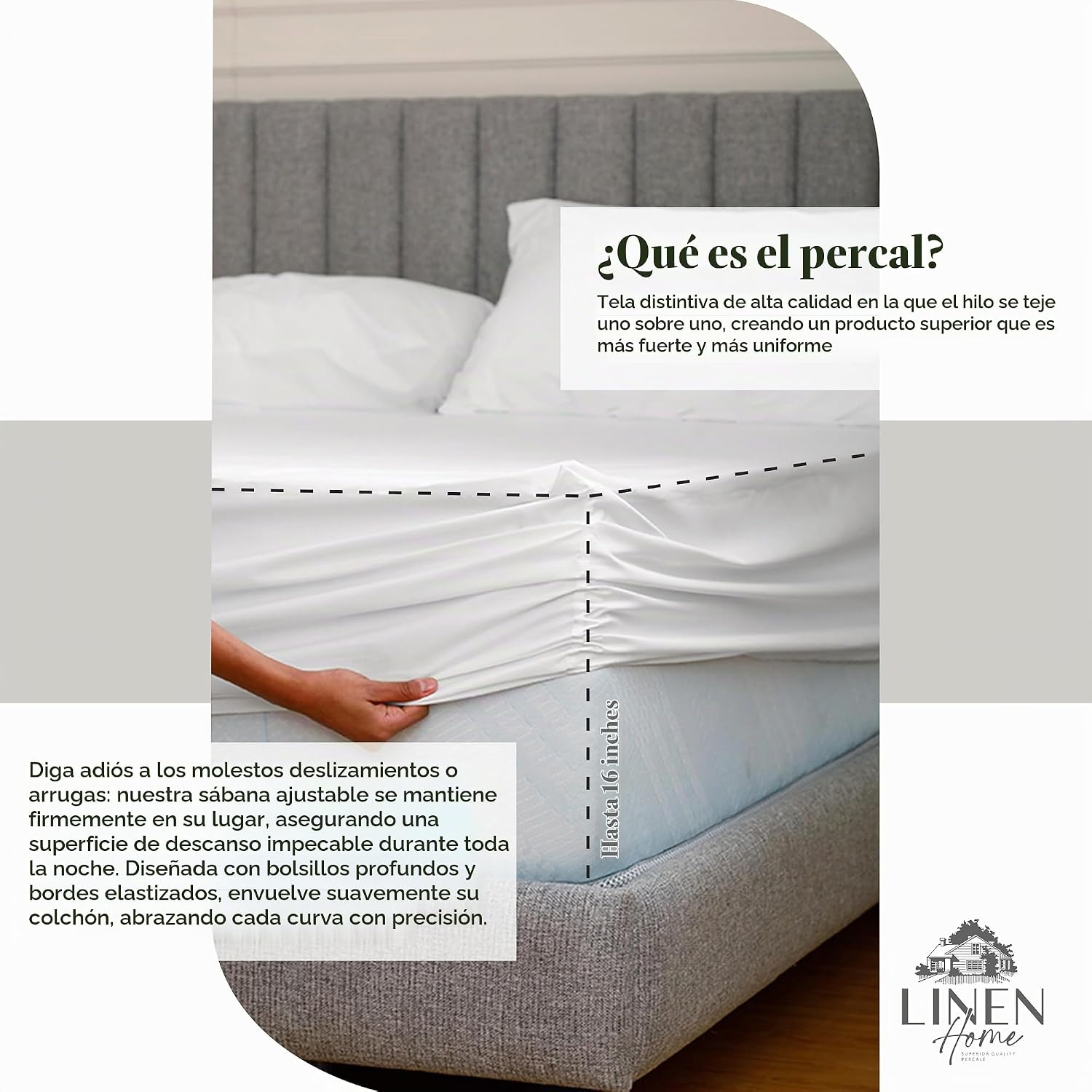 JUEGO DE SÁBANAS LINEN HOME KING 100% ALGODÓN PERCAL BLANCO 4 PIEZAS - 4