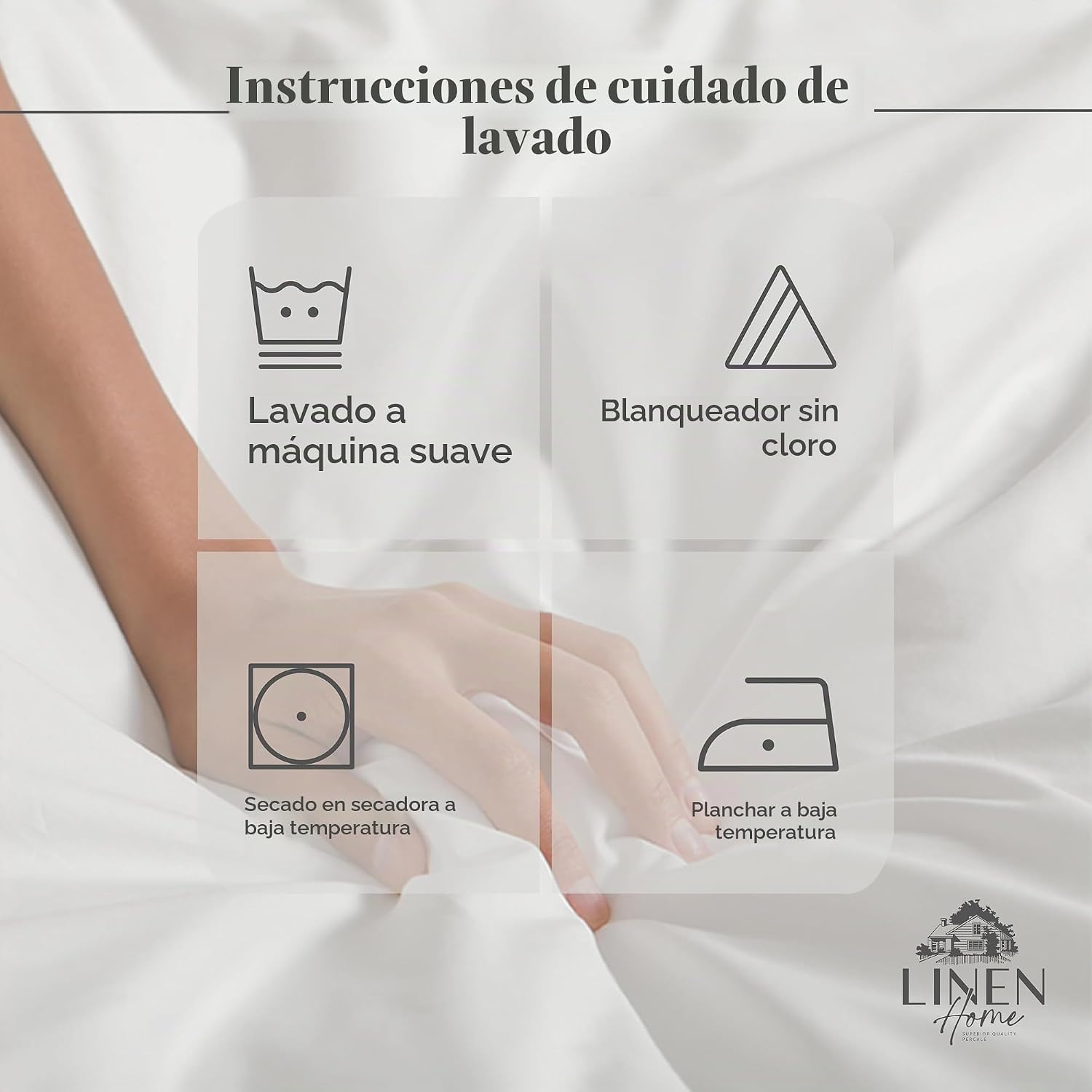 JUEGO DE SÁBANAS LINEN HOME KING 100% ALGODÓN PERCAL BLANCO 4 PIEZAS - 5