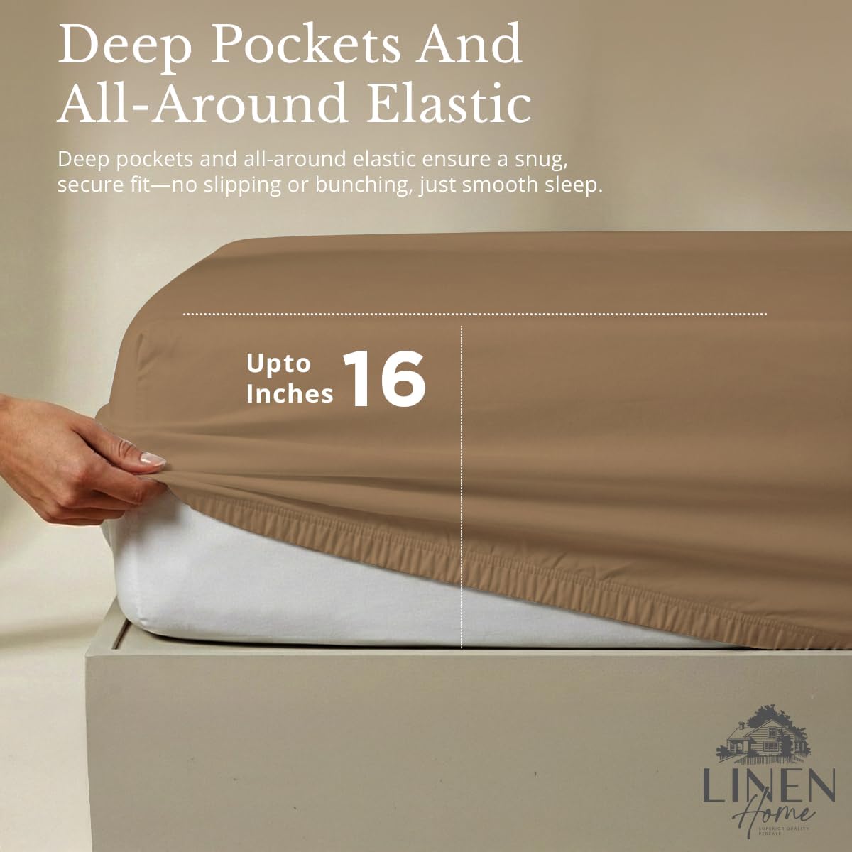 JUEGO DE SÁBANAS LINEN HOME KING 100% ALGODÓN PERCAL 4 PIEZAS MARRÓN TIERRA - 4