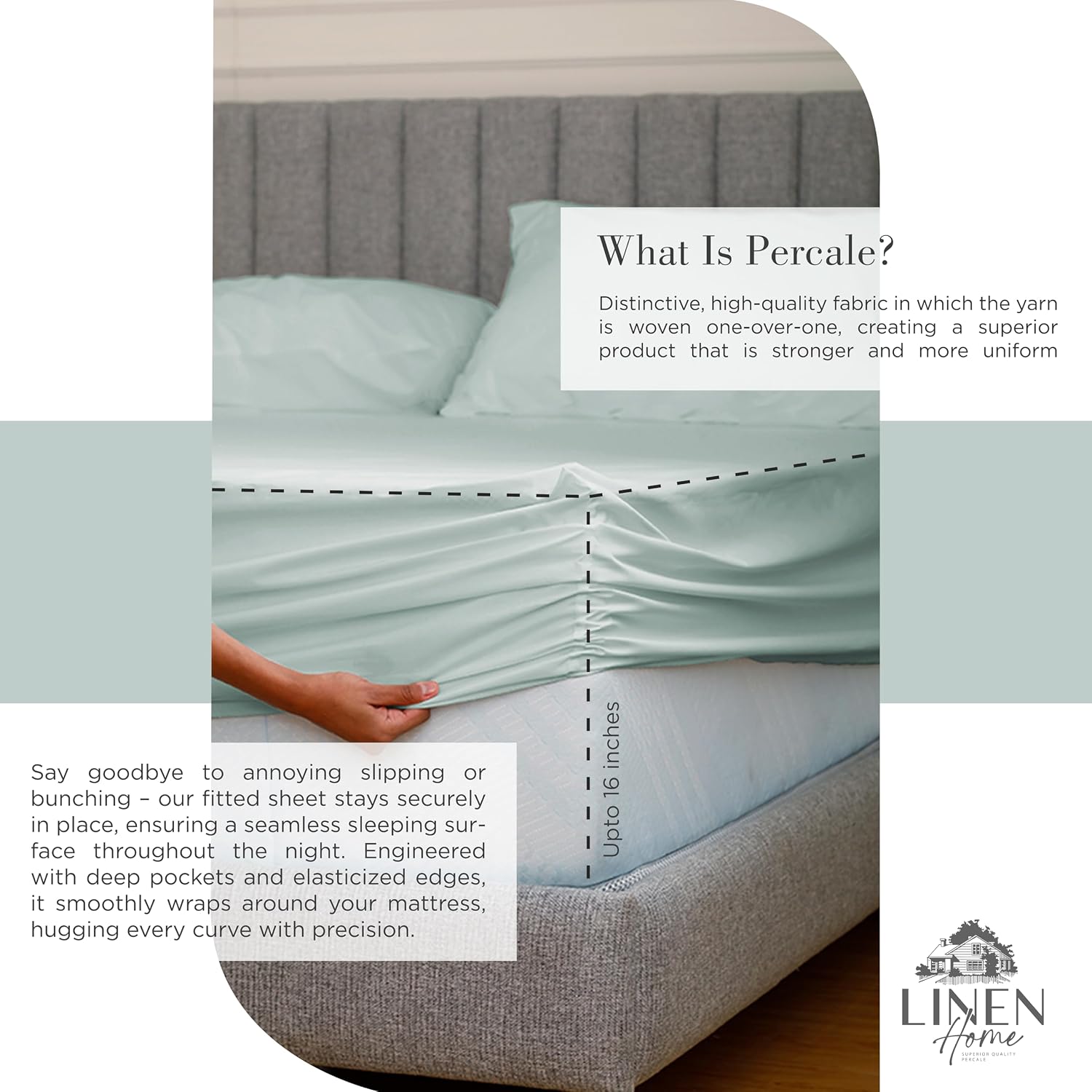 JUEGO DE SÁBANAS LINEN HOME KING 100% ALGODÓN PERCAL 4 PIEZAS PASTEL TURQUESA - 4