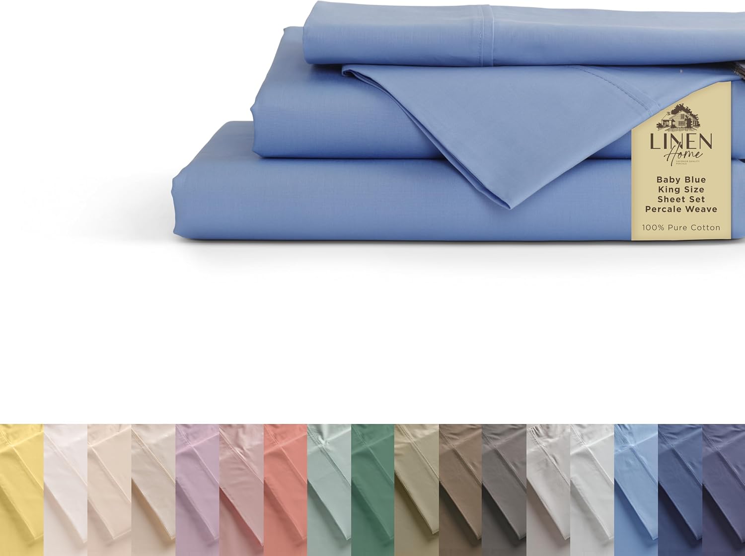 JUEGO DE SÁBANAS LINEN HOME KING 100% ALGODÓN PERCAL 4 PIEZAS AZUL BEBÉ - 1