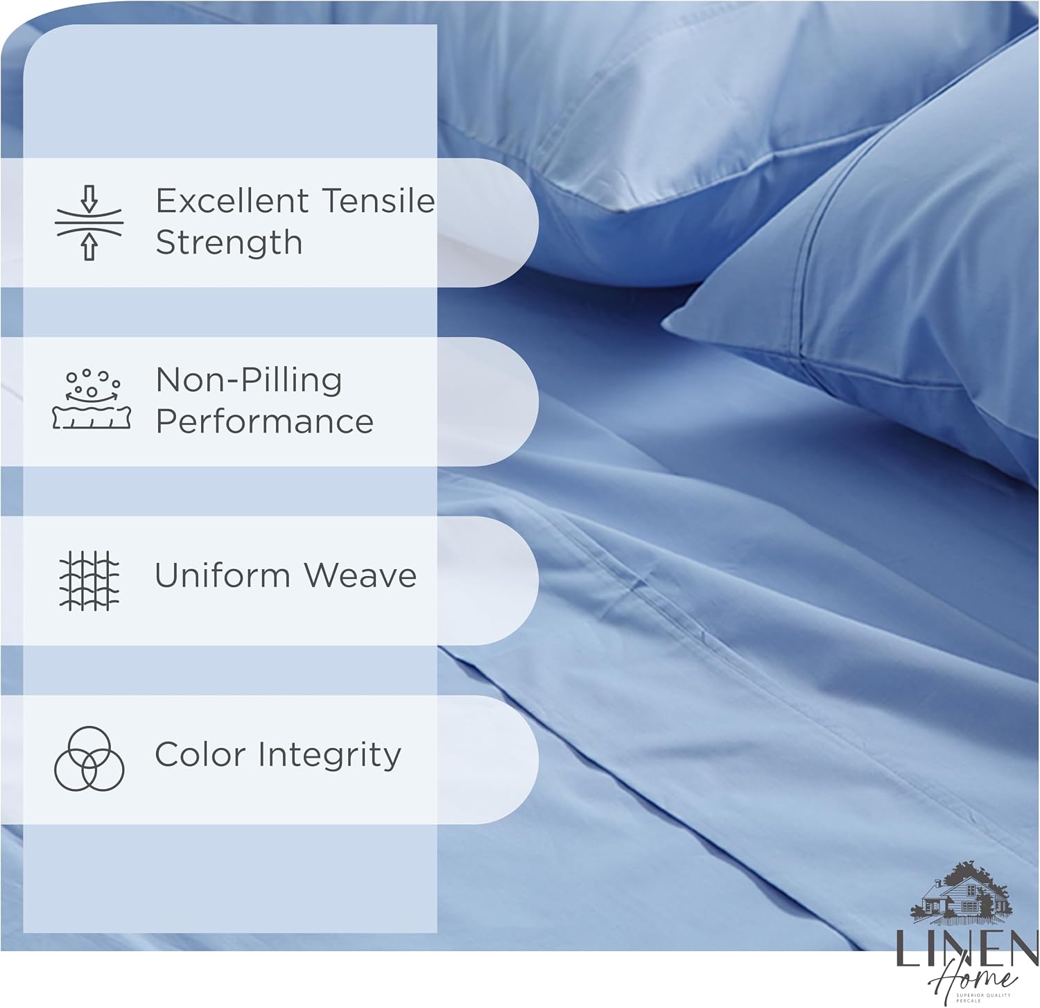 JUEGO DE SÁBANAS LINEN HOME KING 100% ALGODÓN PERCAL 4 PIEZAS AZUL BEBÉ - 2