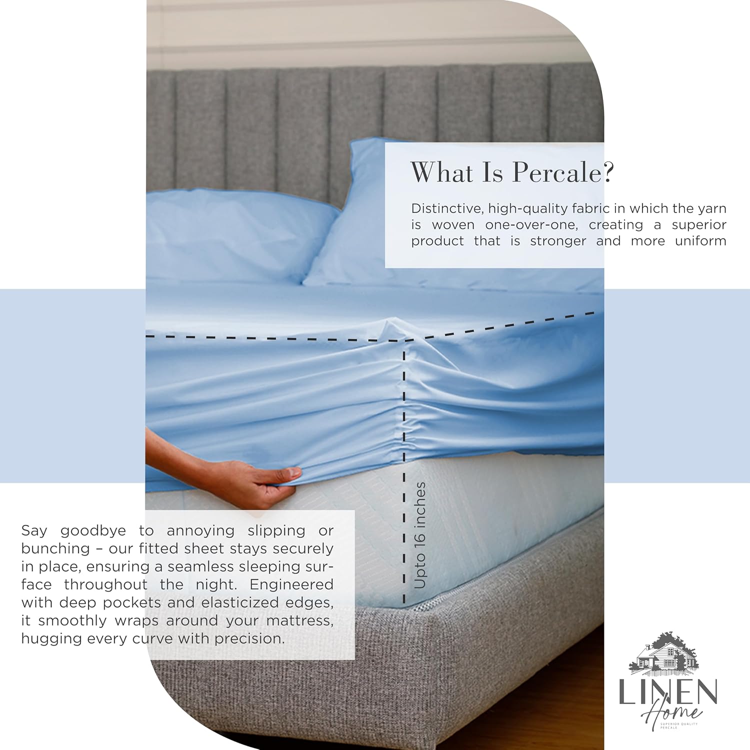 JUEGO DE SÁBANAS LINEN HOME KING 100% ALGODÓN PERCAL 4 PIEZAS AZUL BEBÉ - 4