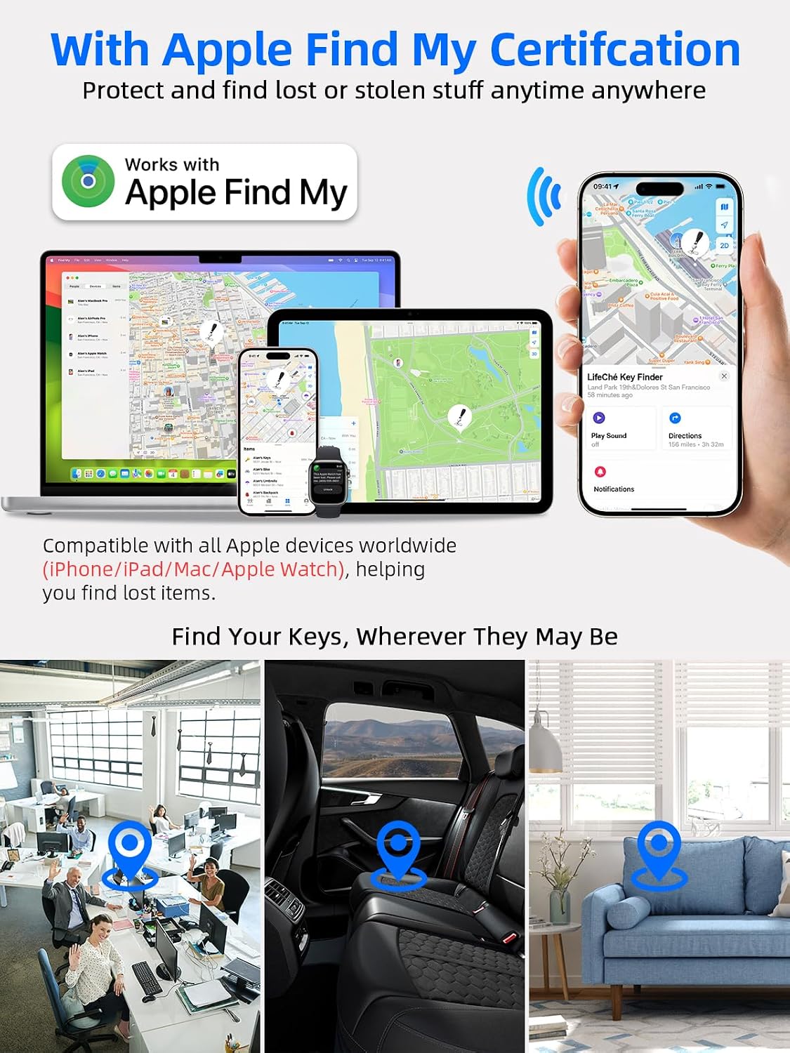 LLAVERO LOCALIZADOR LIFECHÉ FIND MY ACERO INOXIDABLE RECARGABLE - 3