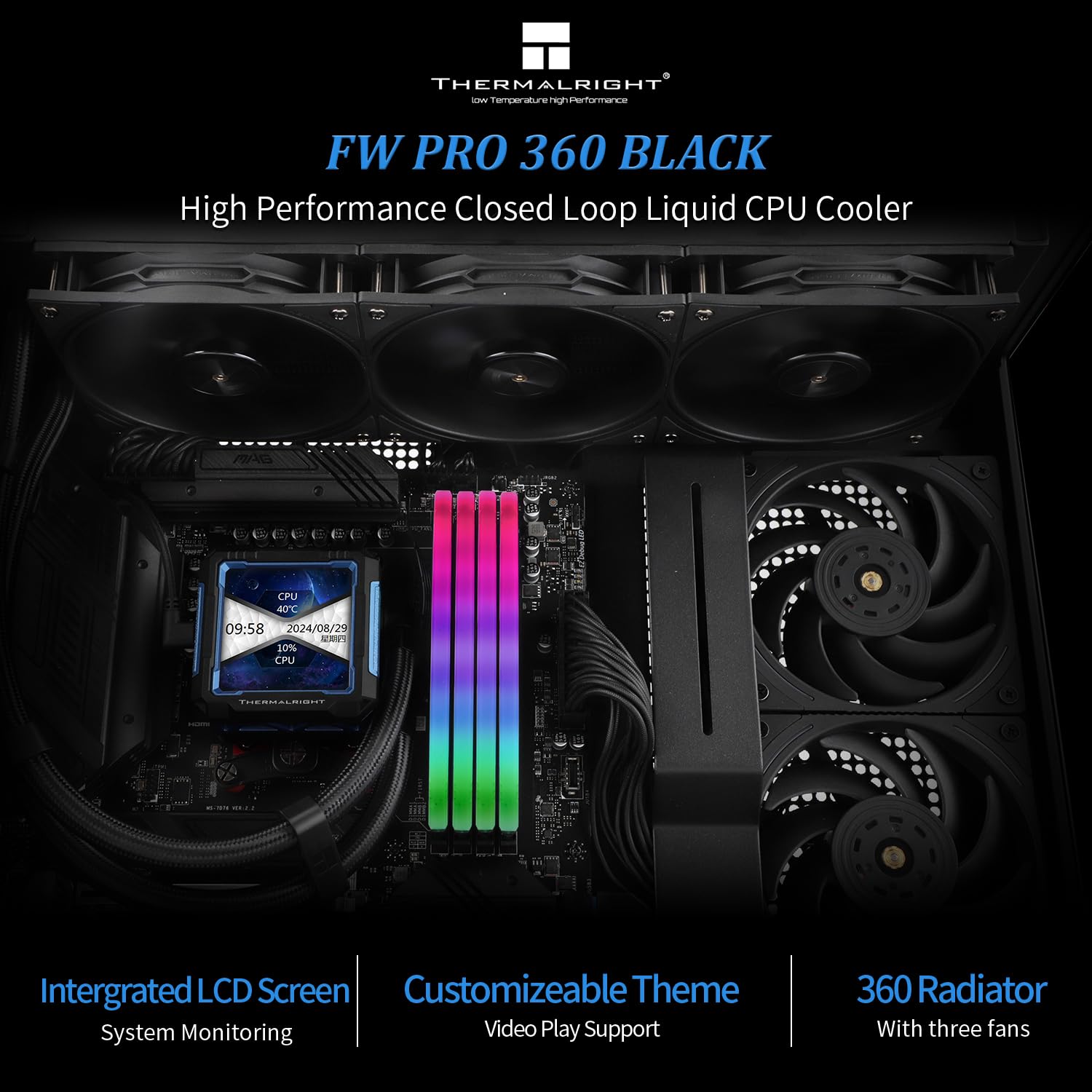 ENFRIADOR LÍQUIDO PARA CPU THERMALRIGHT FW PRO 360 BLACK CON PANTALLA IPS LCD 320X320 - 2
