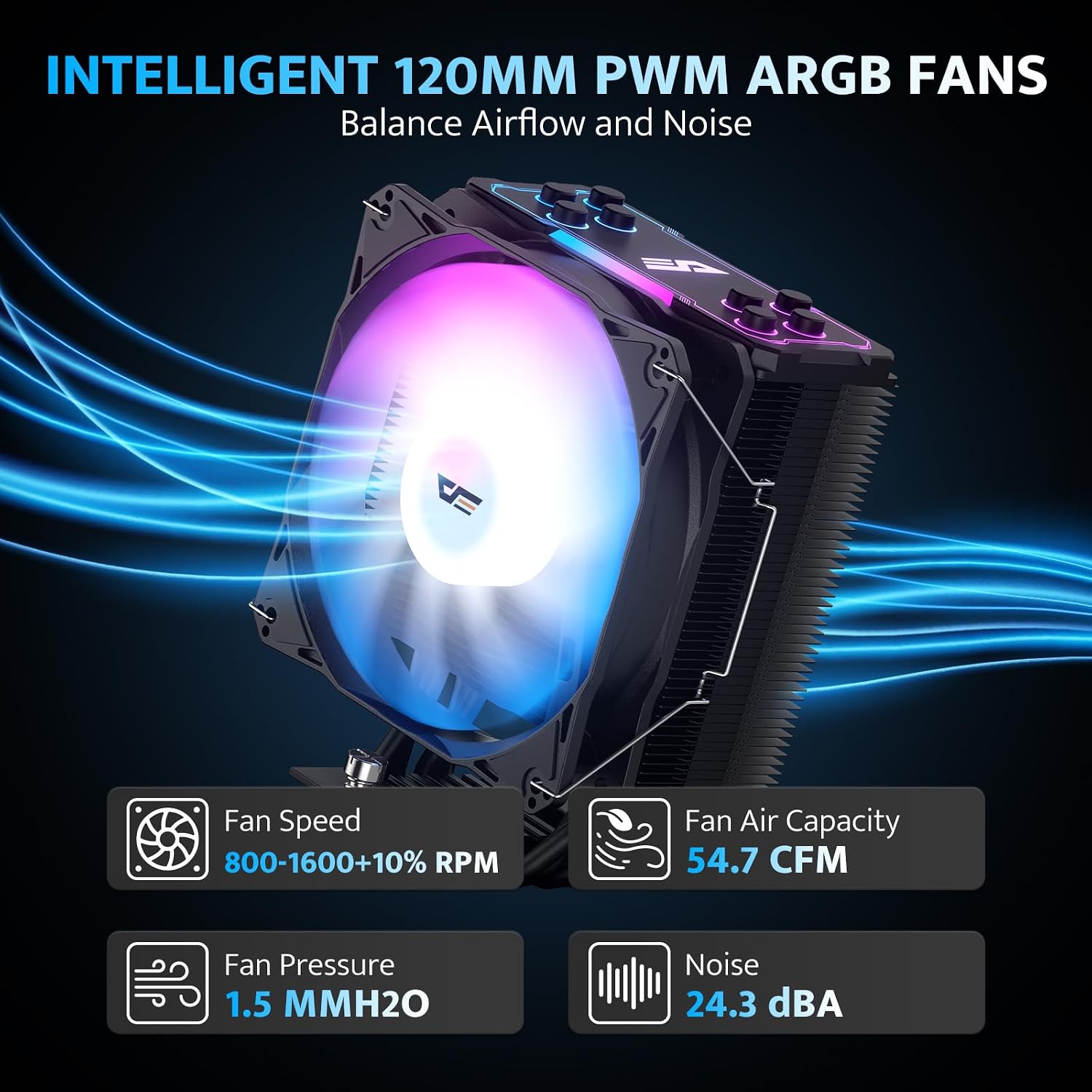 ENFRIADOR DE CPU DARKFLASH Z4PRO MIST 120MM ARGB PWM TDP 200W NEGRO - 4