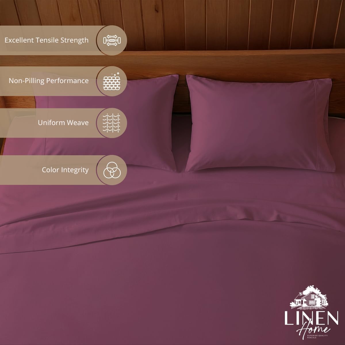 JUEGO DE SÁBANAS LINEN HOME KING 100% ALGODÓN PERCAL 4 PIEZAS COLOR CIRUELA - 2