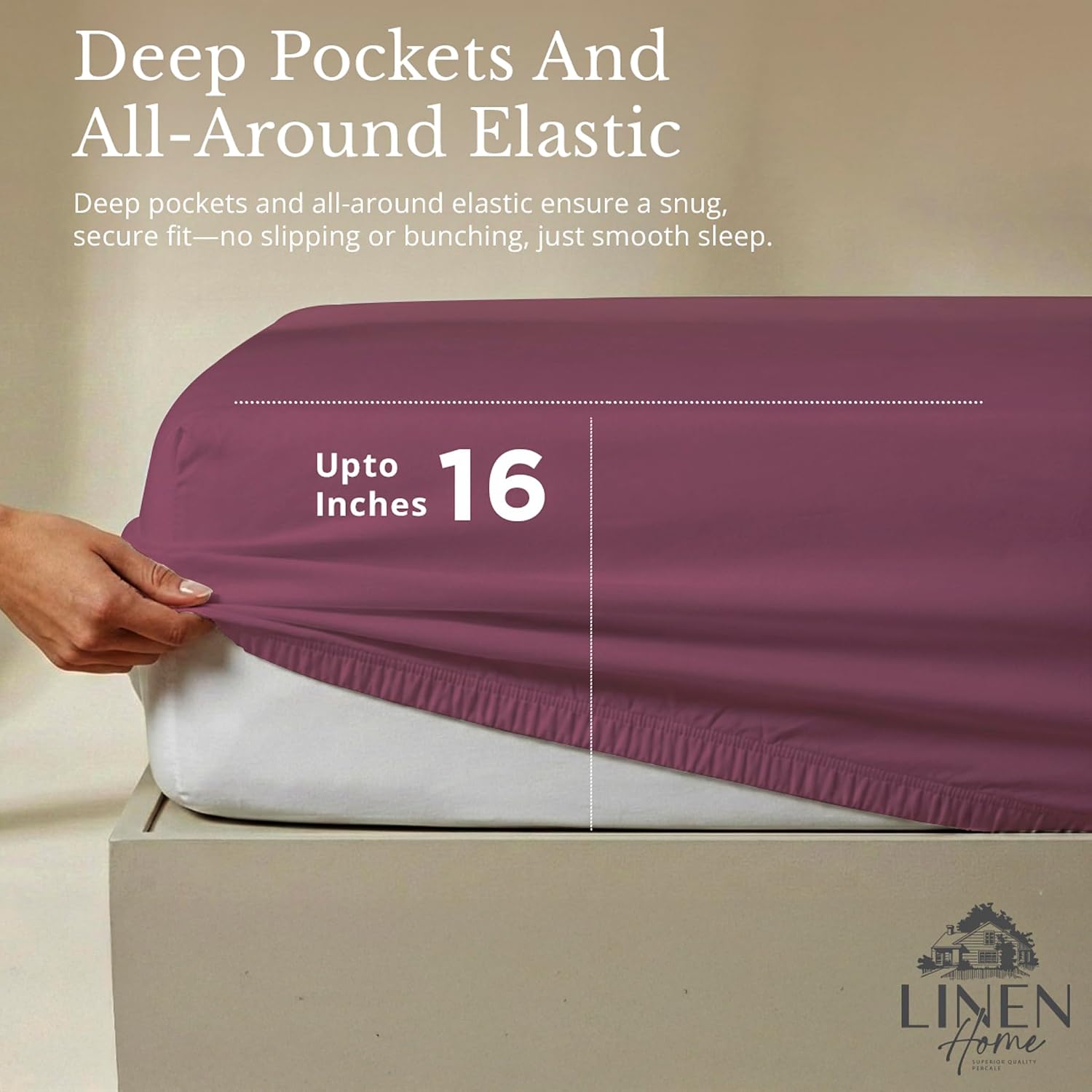 JUEGO DE SÁBANAS LINEN HOME KING 100% ALGODÓN PERCAL 4 PIEZAS COLOR CIRUELA - 4
