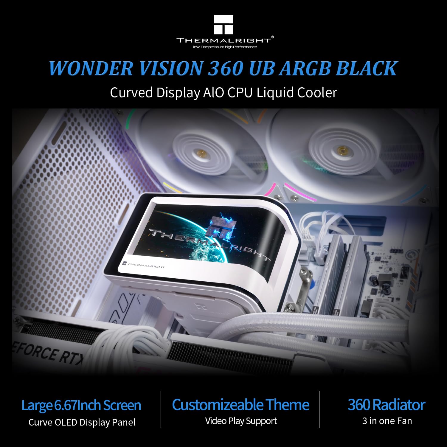 ENFRIADOR LÍQUIDO PARA CPU THERMALRIGHT WONDER VISION 360 UB ARGB BLANCO CON PANTALLA CURVA 6.67 PULGADAS - 2