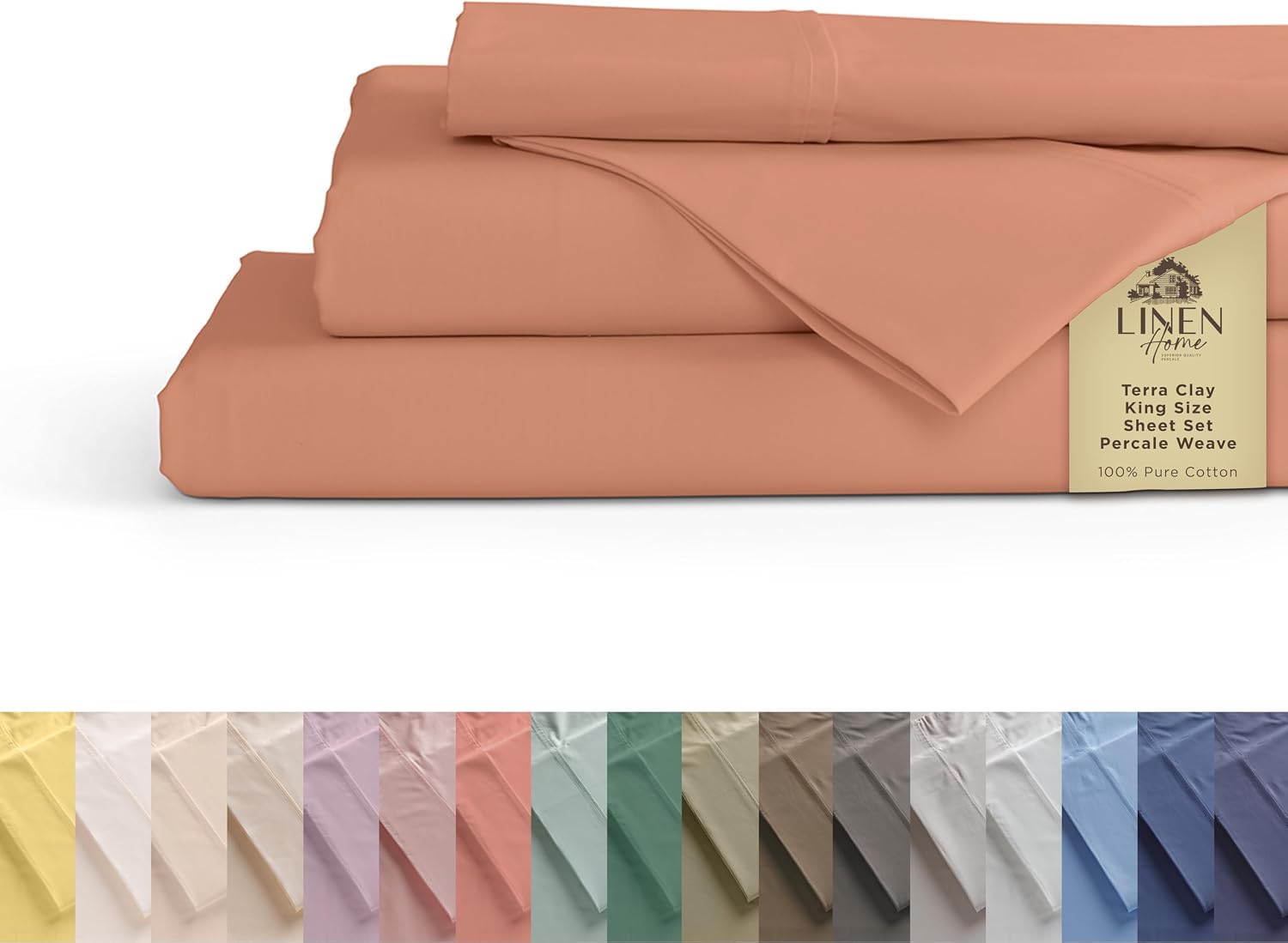 JUEGO DE SÁBANAS LINEN HOME KING 100% ALGODÓN PERCAL 4 PIEZAS TERRACOTA - 1