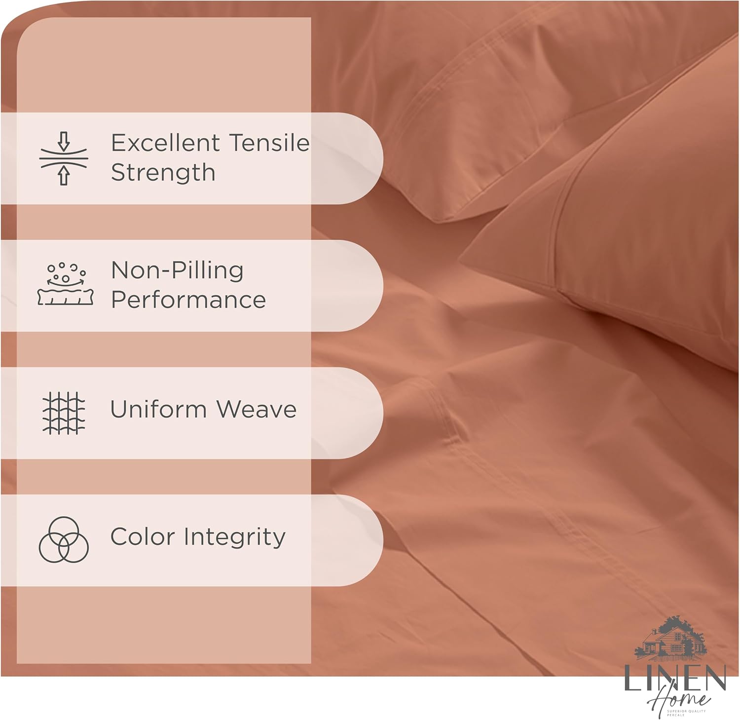 JUEGO DE SÁBANAS LINEN HOME KING 100% ALGODÓN PERCAL 4 PIEZAS TERRACOTA - 2