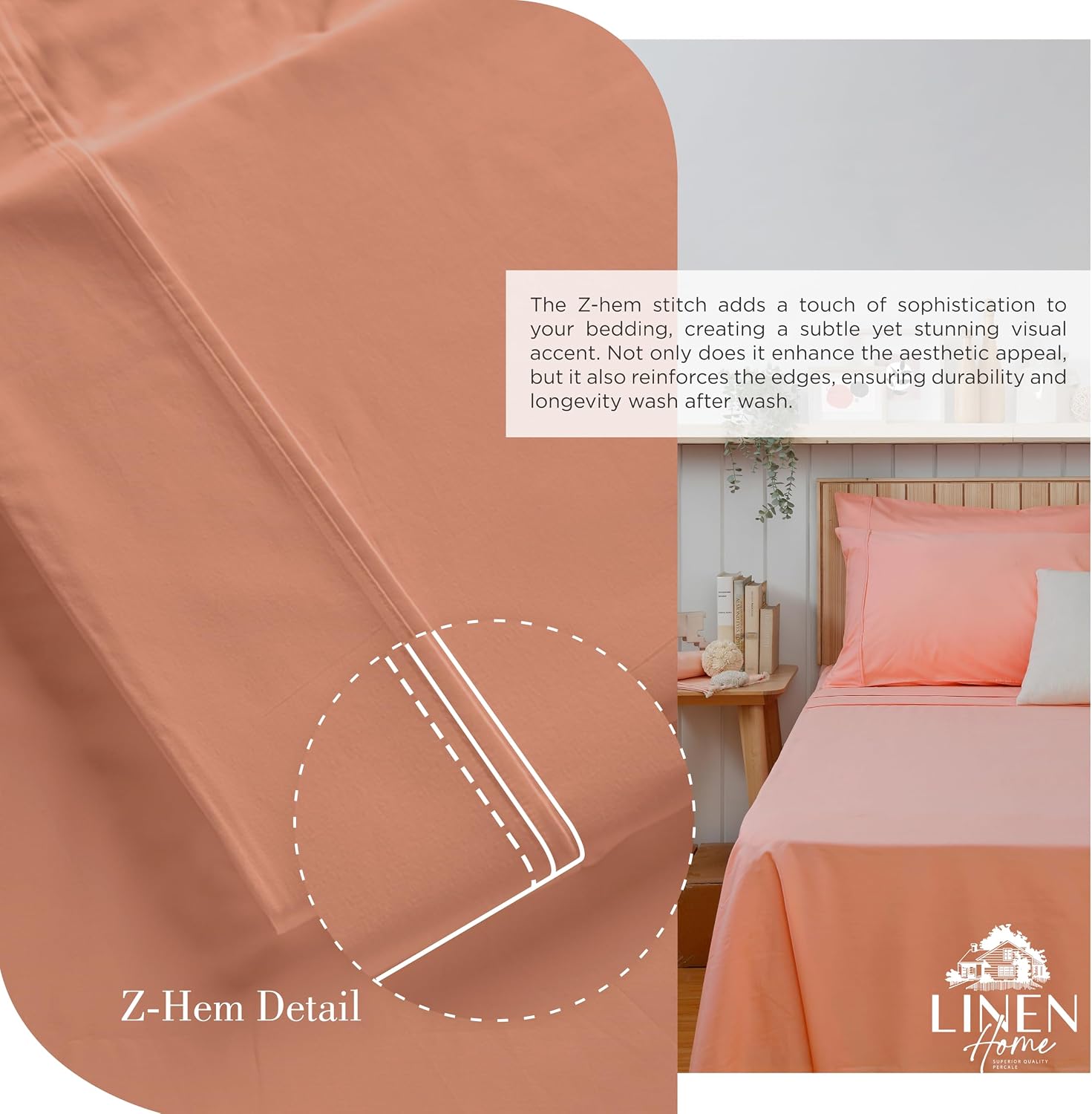 JUEGO DE SÁBANAS LINEN HOME KING 100% ALGODÓN PERCAL 4 PIEZAS TERRACOTA - 3