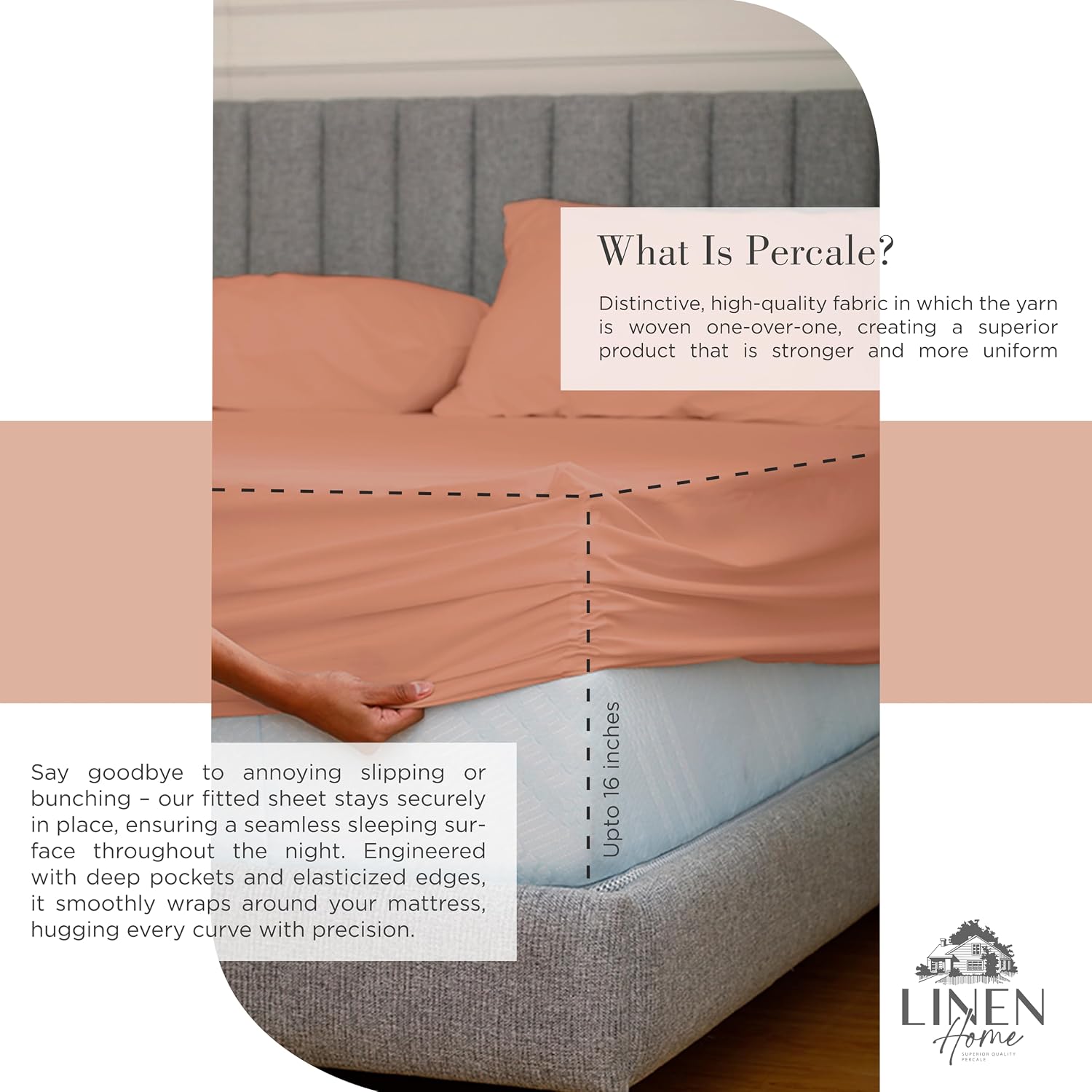 JUEGO DE SÁBANAS LINEN HOME KING 100% ALGODÓN PERCAL 4 PIEZAS TERRACOTA - 4