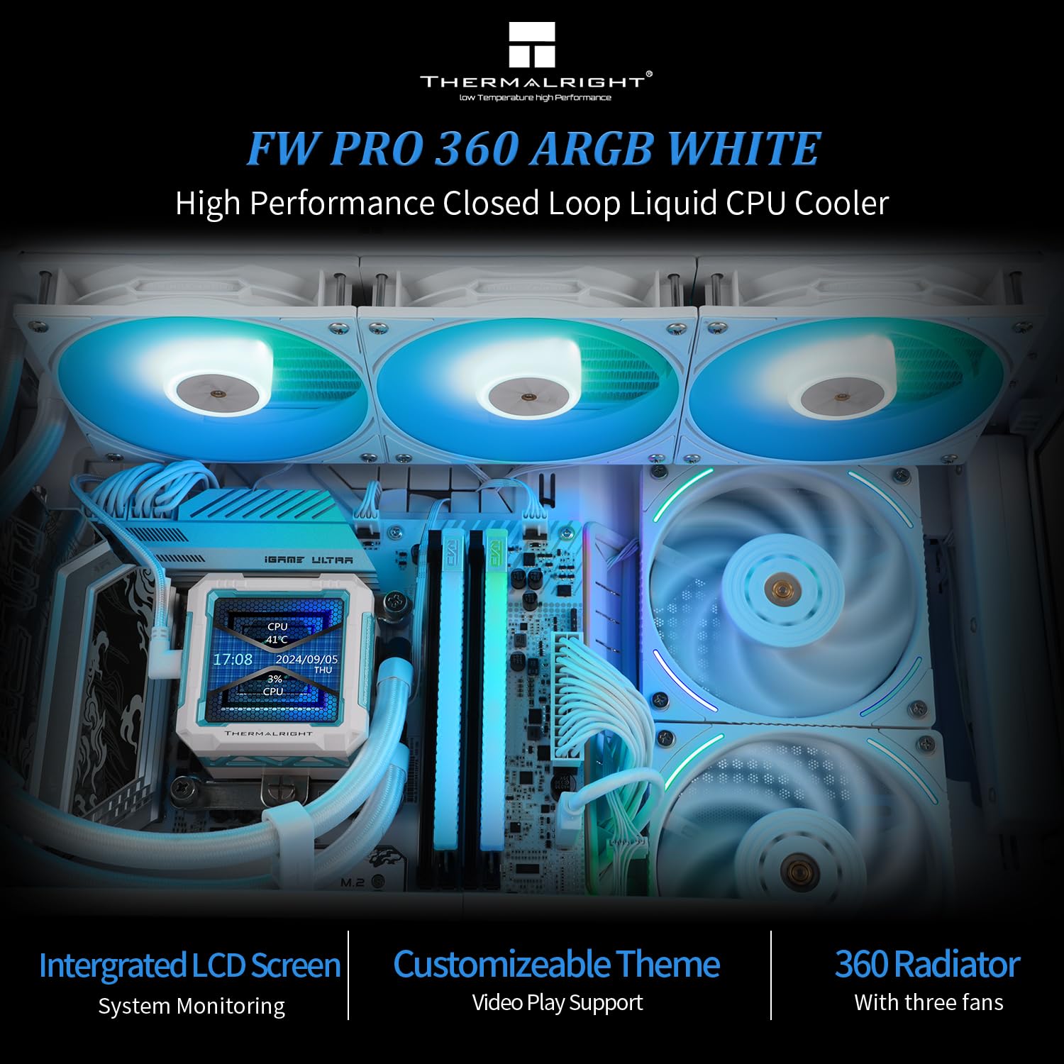 ENFRIADOR LÍQUIDO PARA CPU THERMALRIGHT FW PRO 360 ARGB BLANCO CON PANTALLA IPS LCD - 2