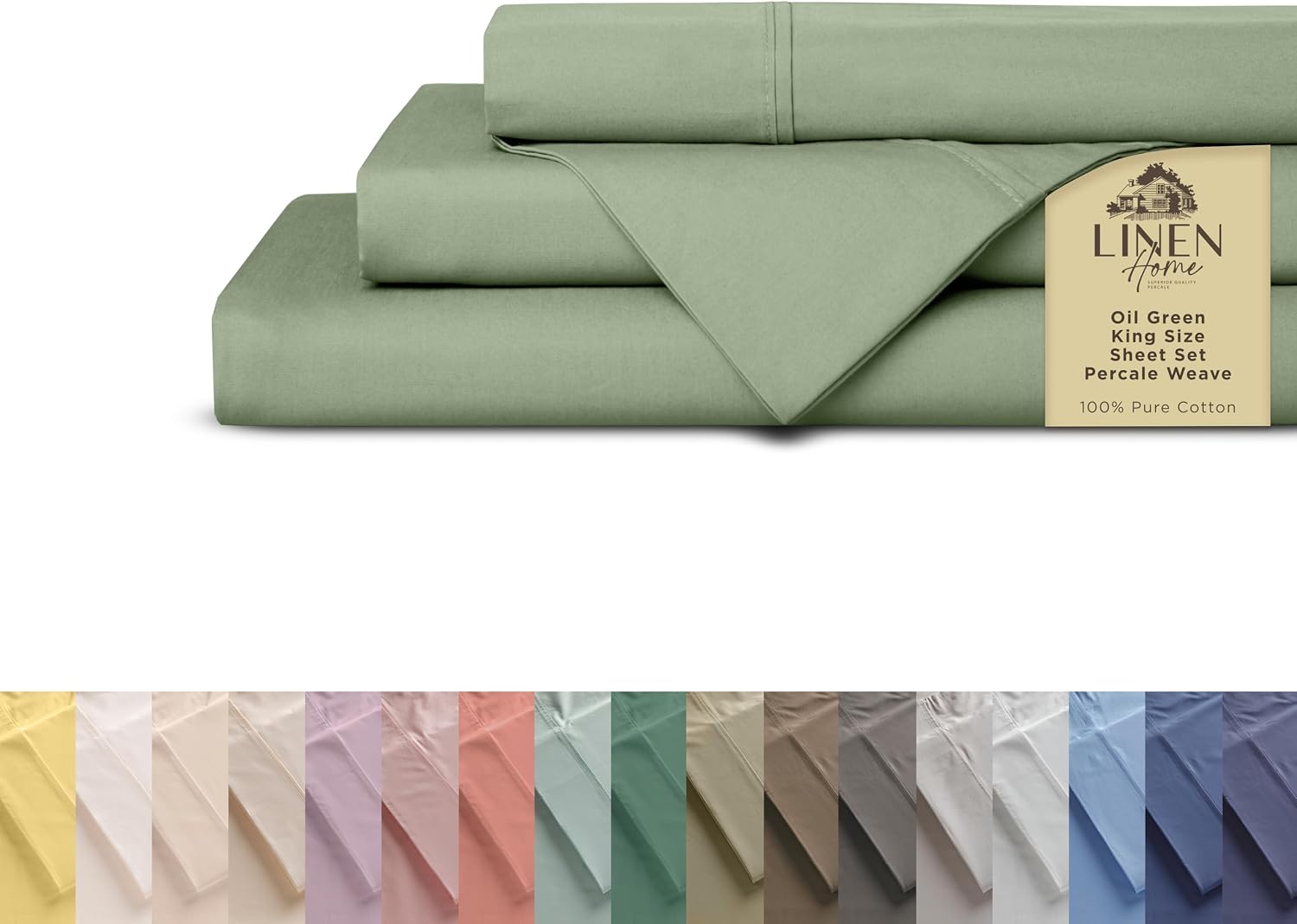JUEGO DE SÁBANAS LINEN HOME KING 100% ALGODÓN PERCALE 4 PIEZAS VERDE ACEITUNA - 1