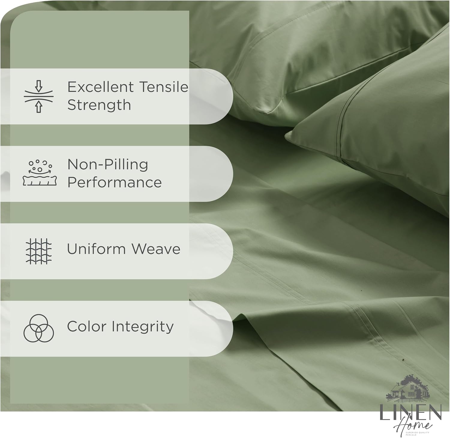 JUEGO DE SÁBANAS LINEN HOME KING 100% ALGODÓN PERCALE 4 PIEZAS VERDE ACEITUNA - 2