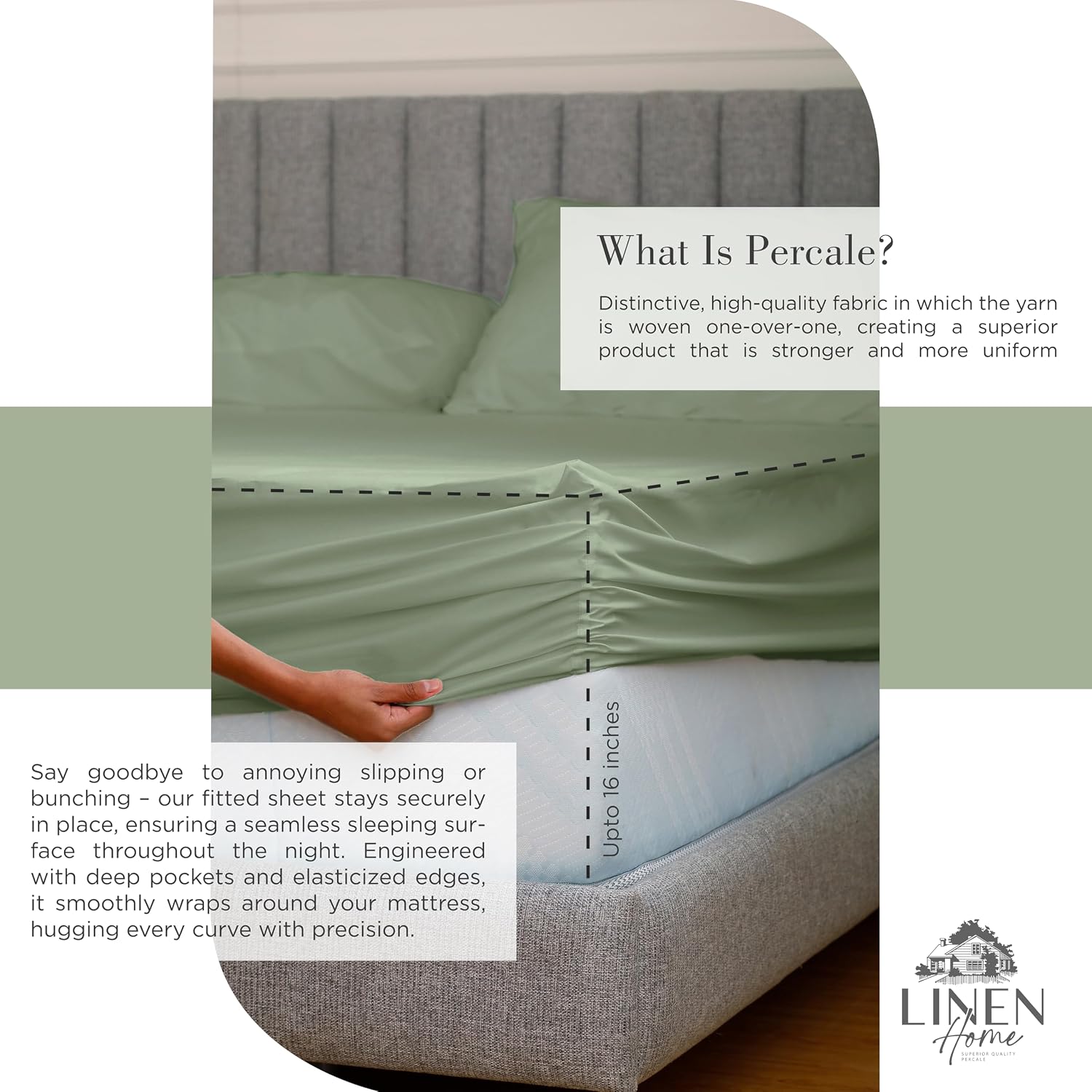 JUEGO DE SÁBANAS LINEN HOME KING 100% ALGODÓN PERCALE 4 PIEZAS VERDE ACEITUNA - 4