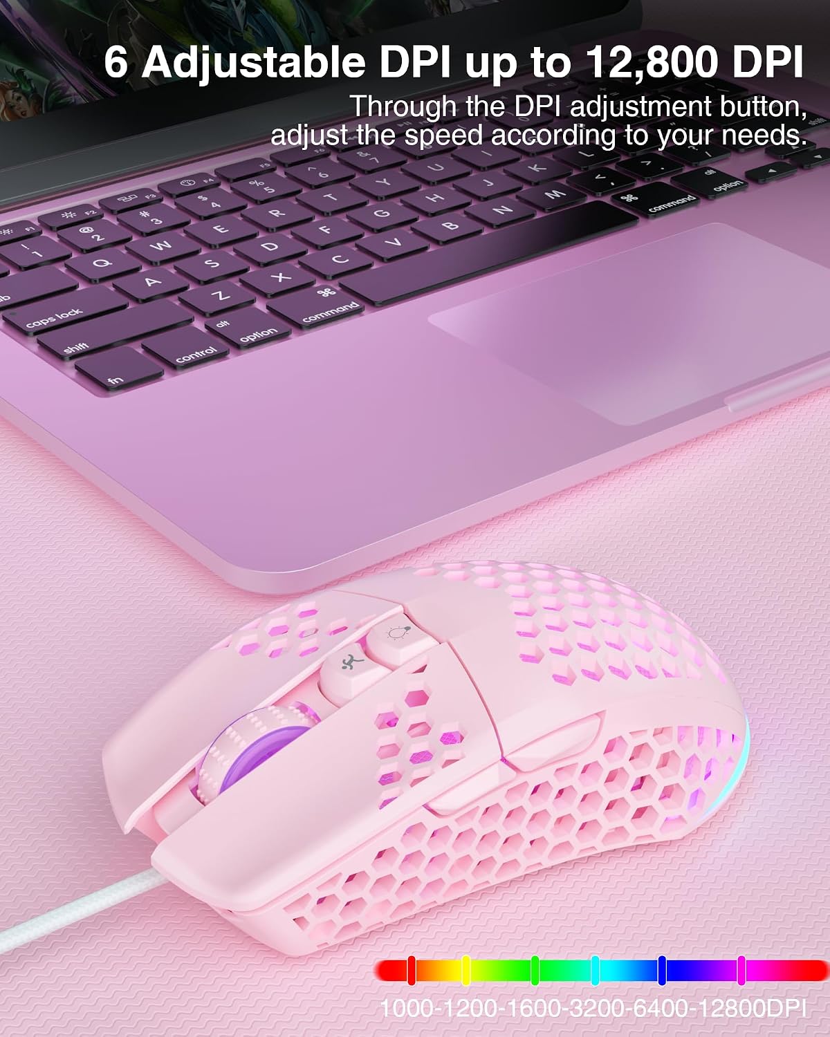 MOUSE GAMER SOLAKAKA SM900 CABLEADO 12800 DPI 7 BOTONES PROGRAMABLES ROSA - 3