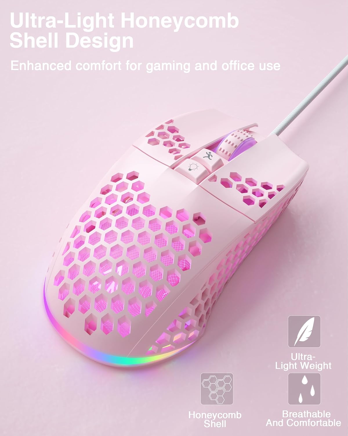 MOUSE GAMER SOLAKAKA SM900 CABLEADO 12800 DPI 7 BOTONES PROGRAMABLES ROSA - 5