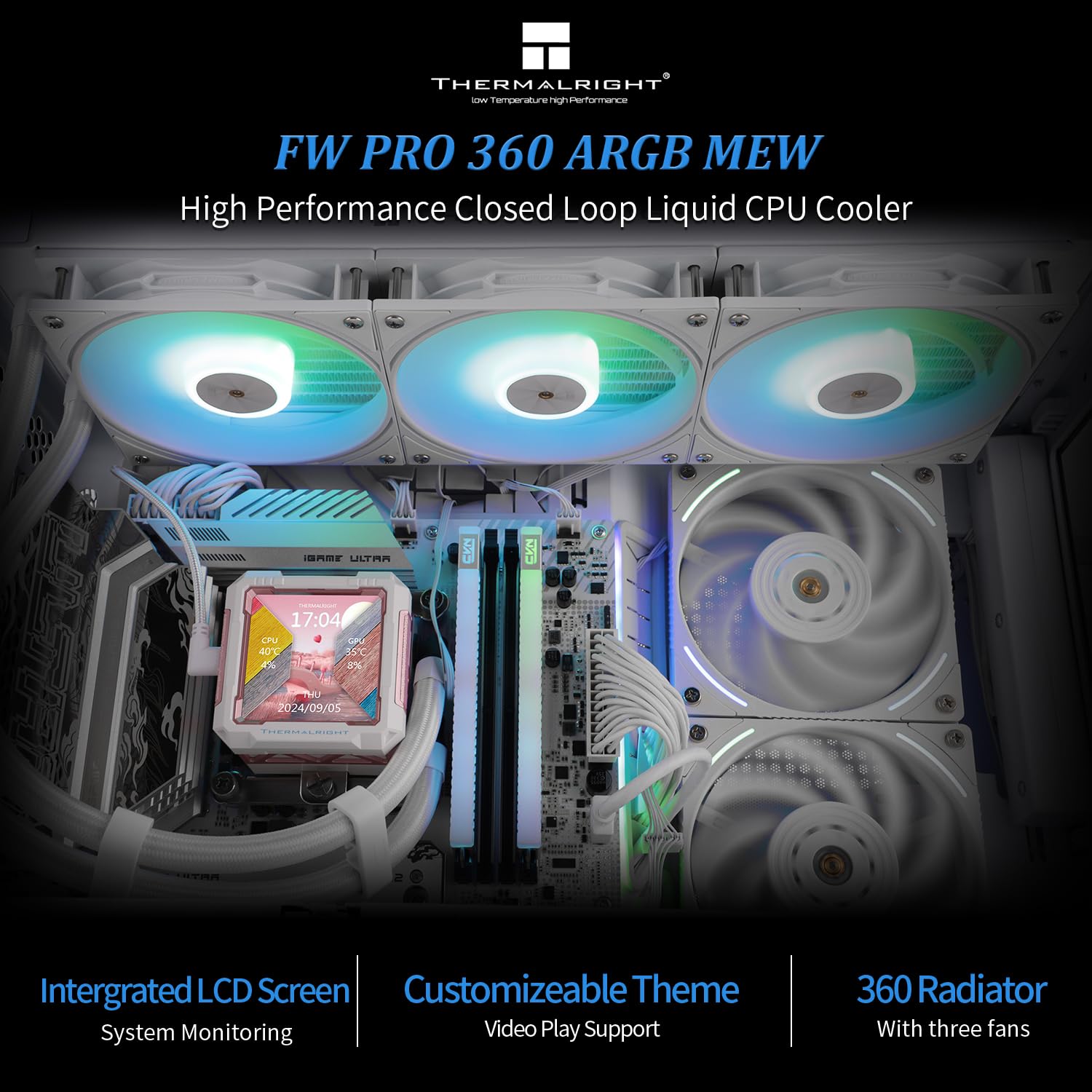 ENFRIADOR LÍQUIDO PARA CPU THERMALRIGHT FW PRO 360 ARGB MEW CON PANTALLA IPS LCD 2.73 PULGADAS - 2