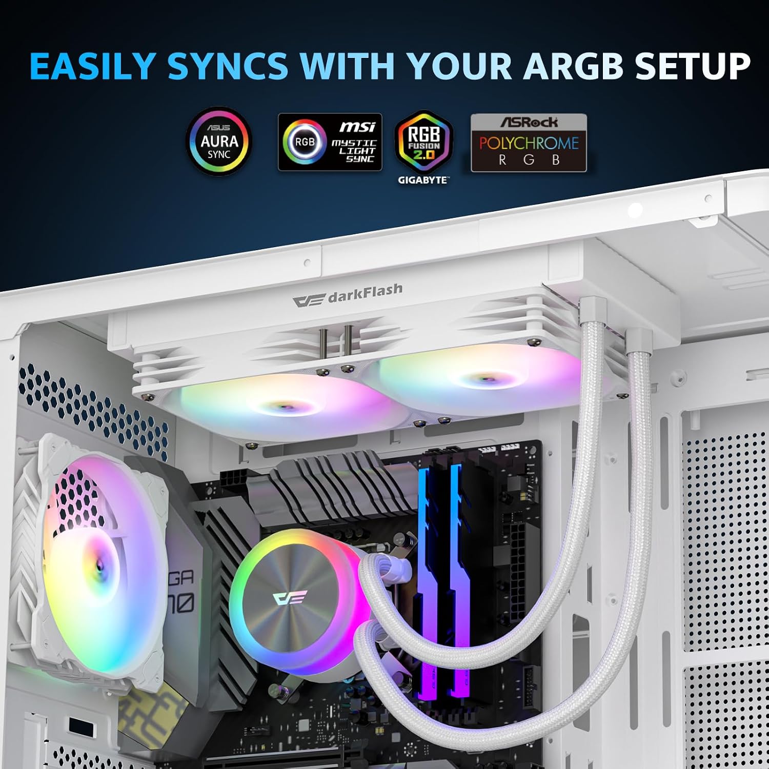 ENFRIADOR LÍQUIDO PARA CPU DARKFLASH DG240 240MM BLANCO ARGB - 5