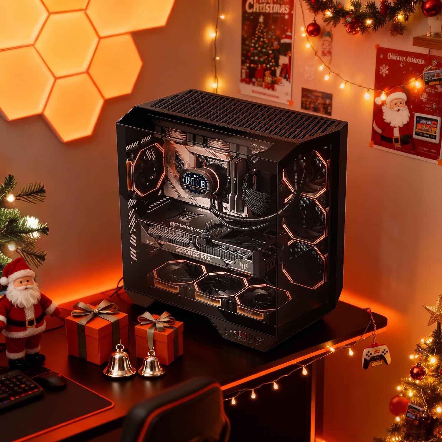 GABINETE PARA PC GAMING DARKFLASH DY470 FULL-TOWER ATX CON 4 VENTILADORES PWM ARGB, NEGRO - 2