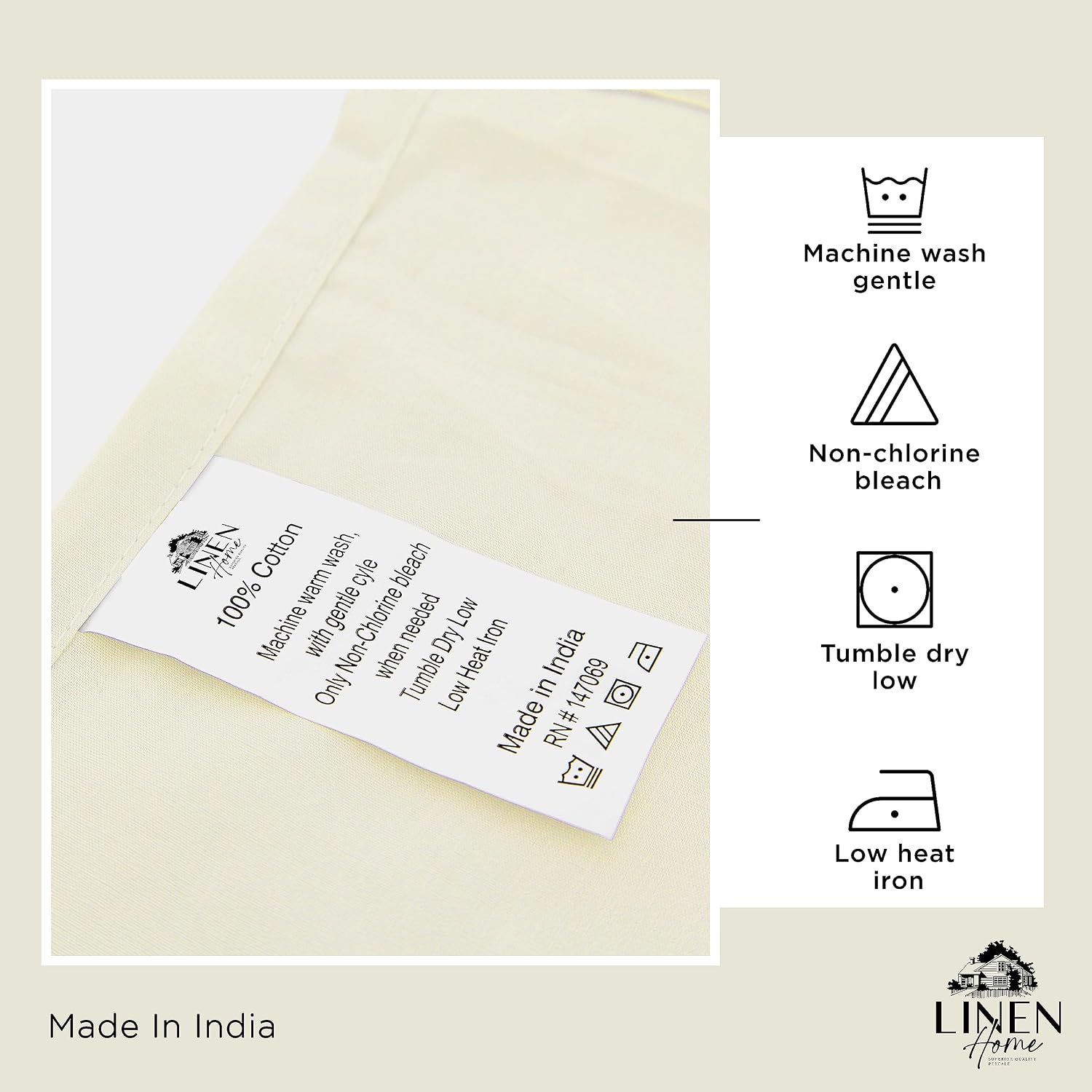 JUEGO DE SÁBANAS LINEN HOME KING 100% ALGODÓN PERCAL CREMA 4 PIEZAS - 4