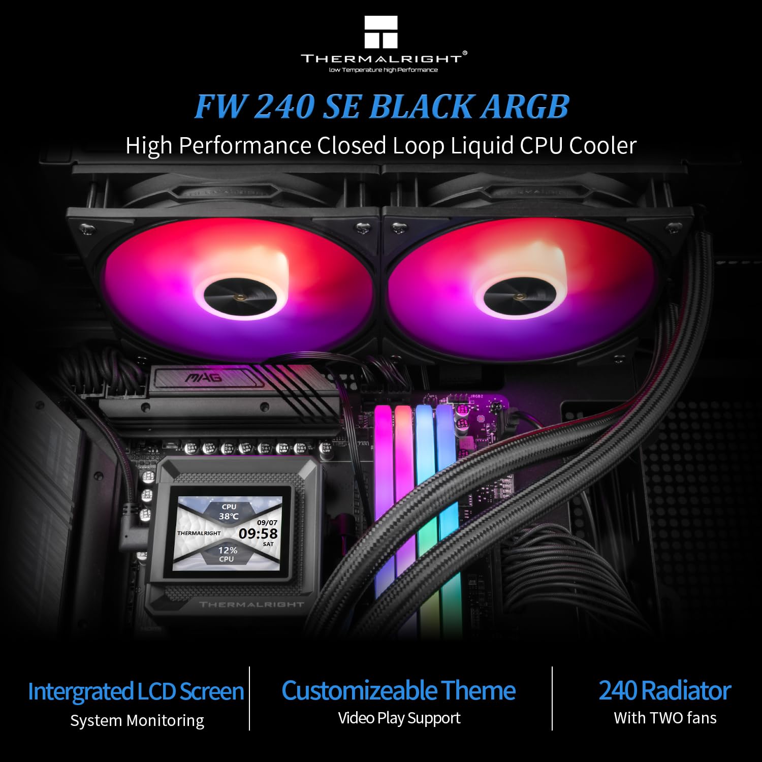 ENFRIADOR LÍQUIDO PARA CPU THERMALRIGHT FW 240 SE ARGB BLACK 240MM - 2
