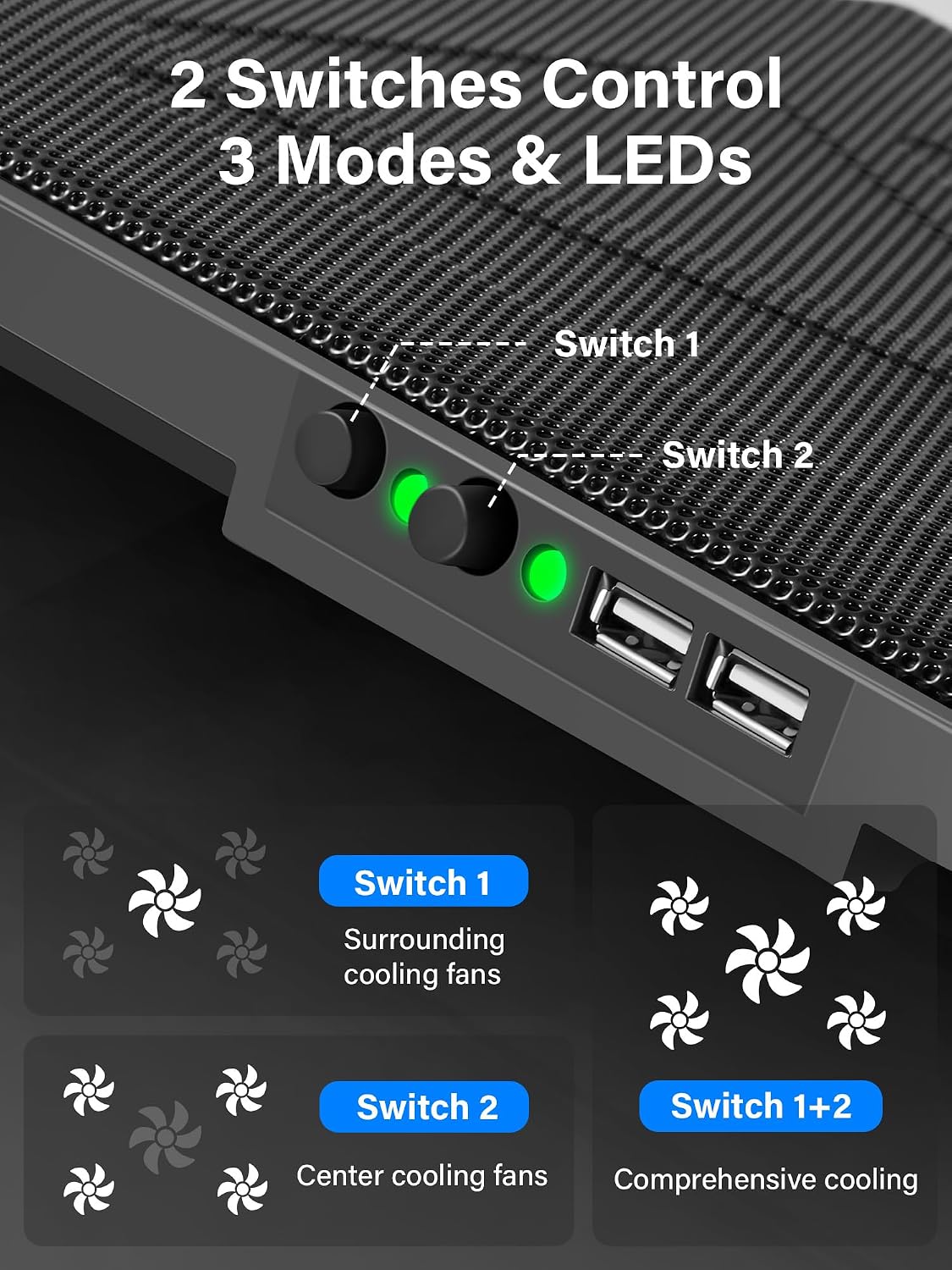BASE DE ENFRIAMIENTO PARA LAPTOP KOOTEK CON 5 VENTILADORES SILENCIOSOS PARA LAPTOPS DE 12' A 17' - 4