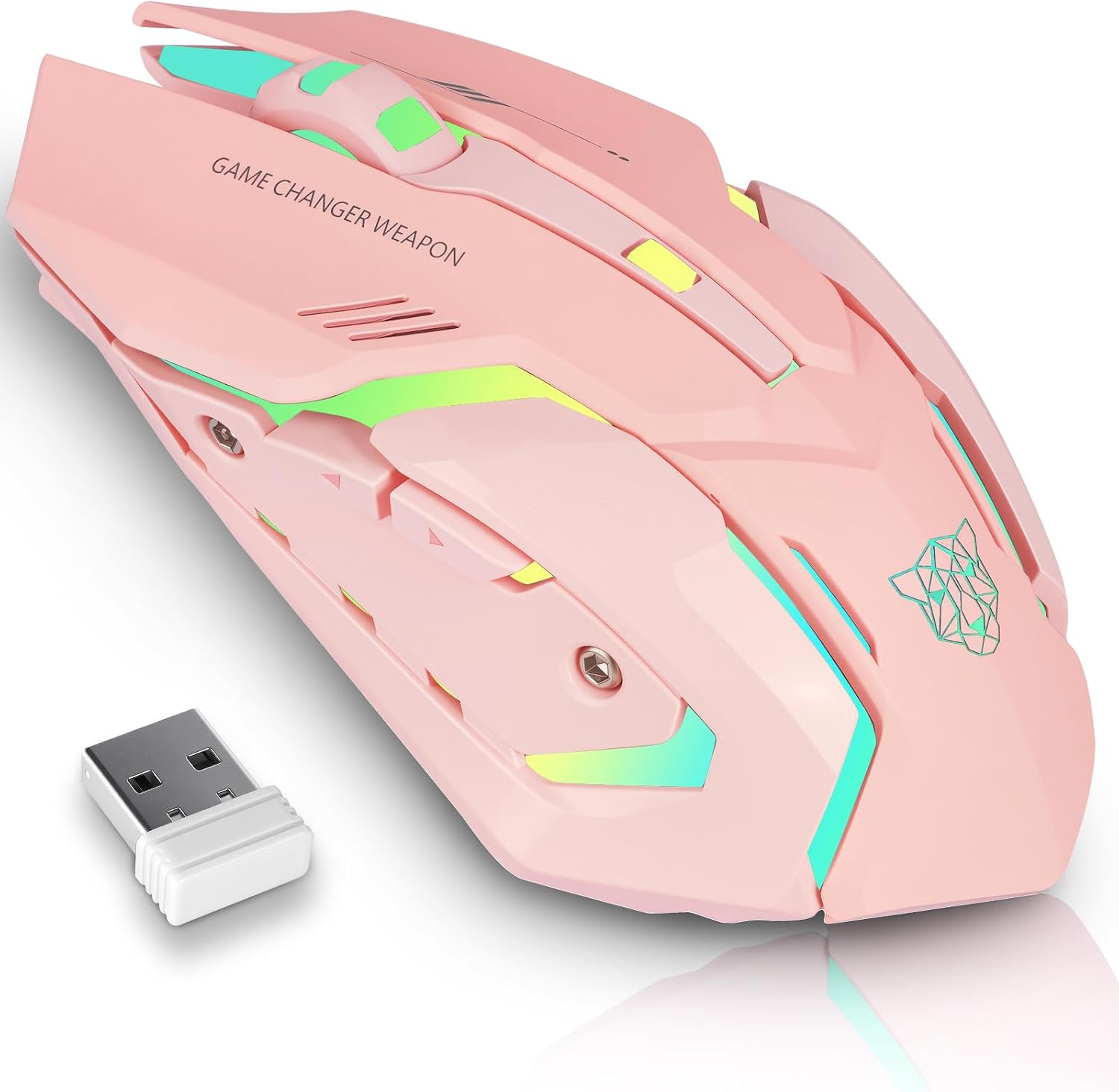 MOUSE GAMER INALÁMBRICO LACOLAIN RECARGABLE CON CARGA RÁPIDA TYPE-C 3 DPI AJUSTABLES 6 BOTONES SILENCIOSOS LED ROSA - 1