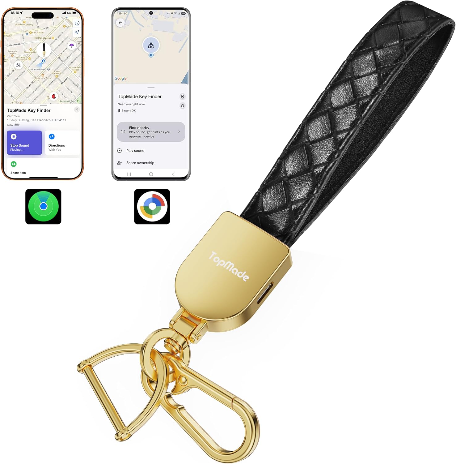 LLAVERO LOCALIZADOR INTELIGENTE TOPMADE NEGRO Y DORADO - 1