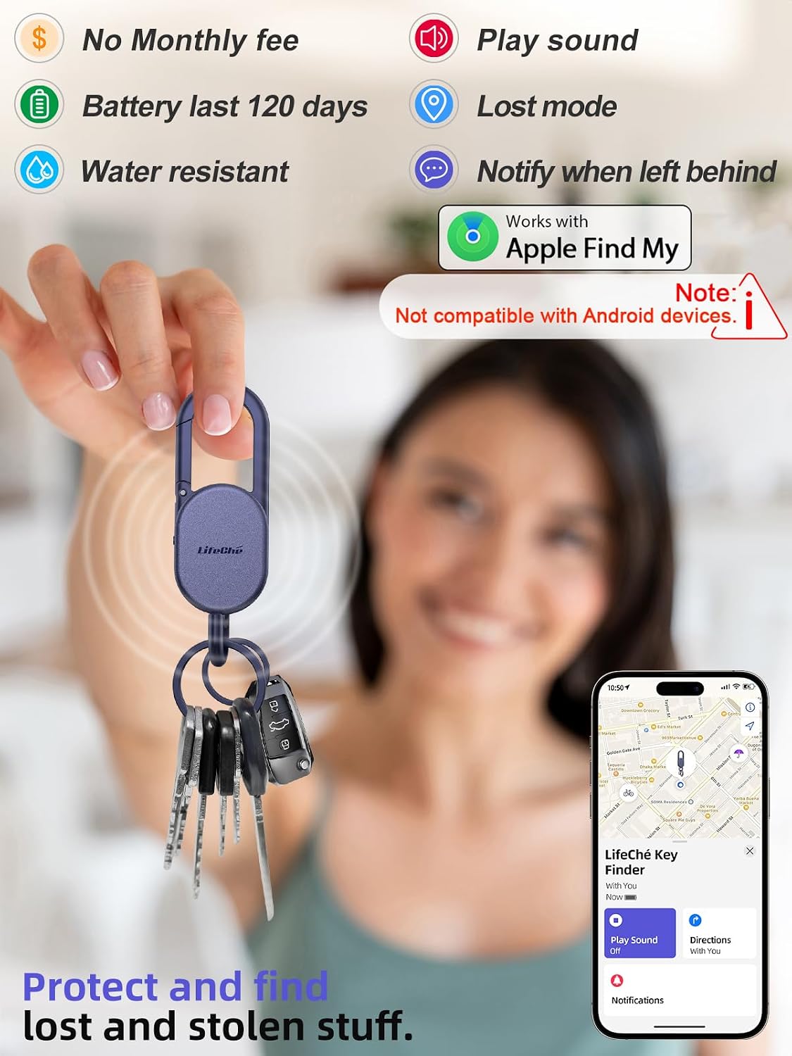 LLAVERO LOCALIZADOR LIFECHÉ FIND MY ACERO INOXIDABLE RECARGABLE - 2