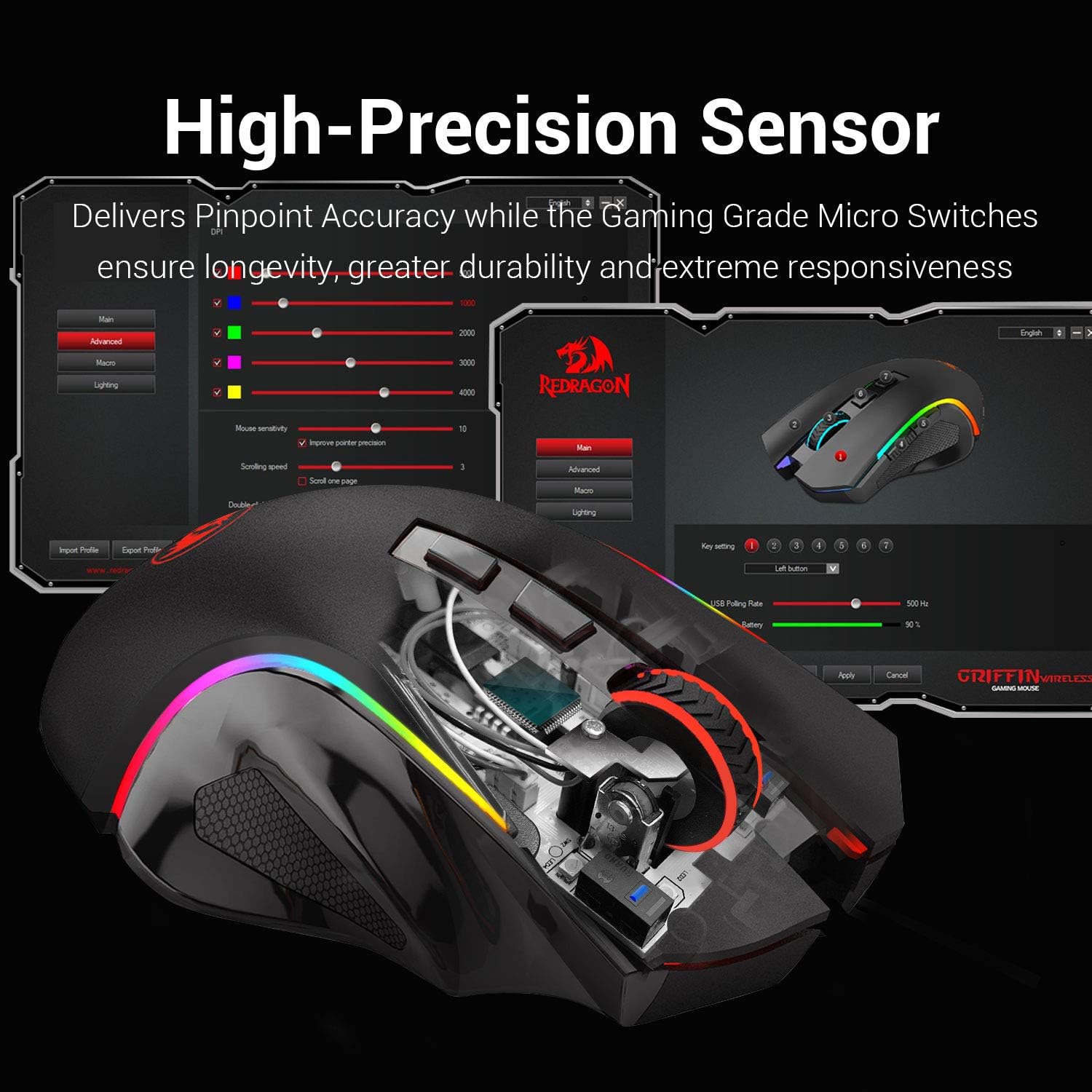 MOUSE GAMER REDRAGON M602 GRIFFIN RGB TRI-MODE 8000 DPI - 5