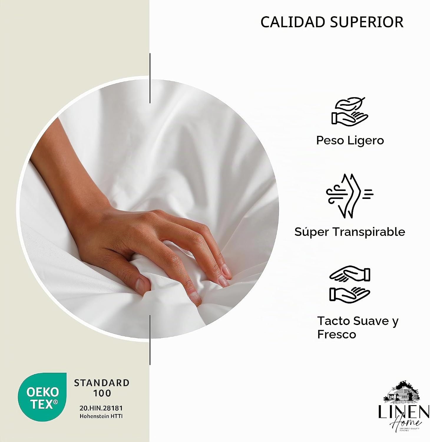 JUEGO DE SÁBANAS LINEN HOME QUEEN CREMA 4 PIEZAS ALGODÓN PERCAL - 5