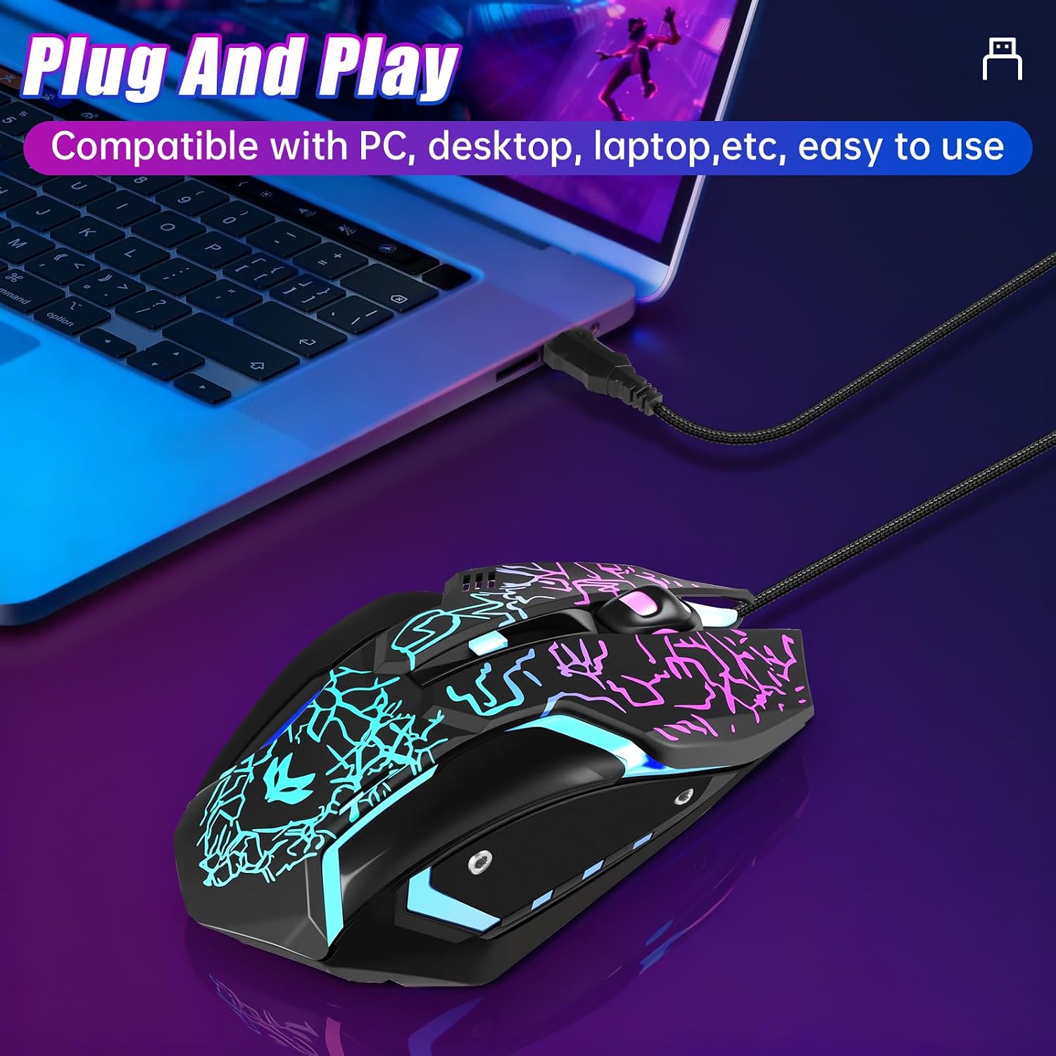 MOUSE GAMER LACOLAIN USB CON 6 BOTONES Y 4 NIVELES DE DPI HASTA 3600, NEGRO - 2