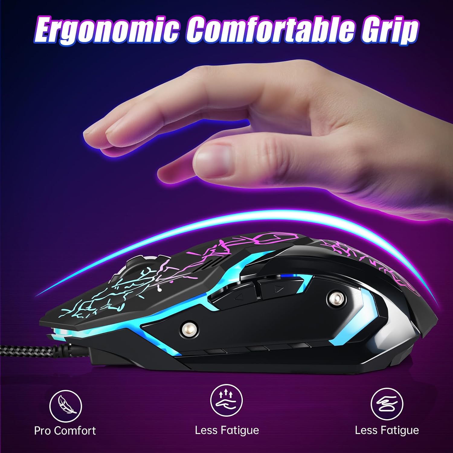 MOUSE GAMER LACOLAIN USB CON 6 BOTONES Y 4 NIVELES DE DPI HASTA 3600, NEGRO - 4
