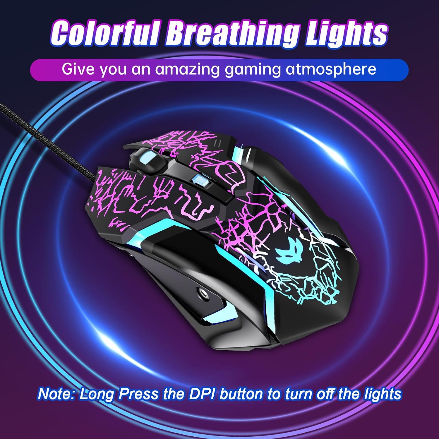 MOUSE GAMER LACOLAIN USB CON 6 BOTONES Y 4 NIVELES DE DPI HASTA 3600, NEGRO - 5