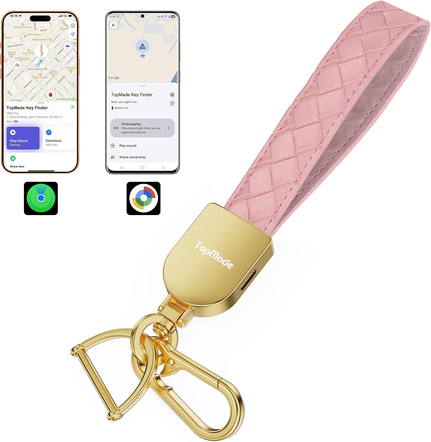 LLAVERO LOCALIZADOR TOPMADE SMART KEYCHAIN TRACKER ROSA Y DORADO - 1