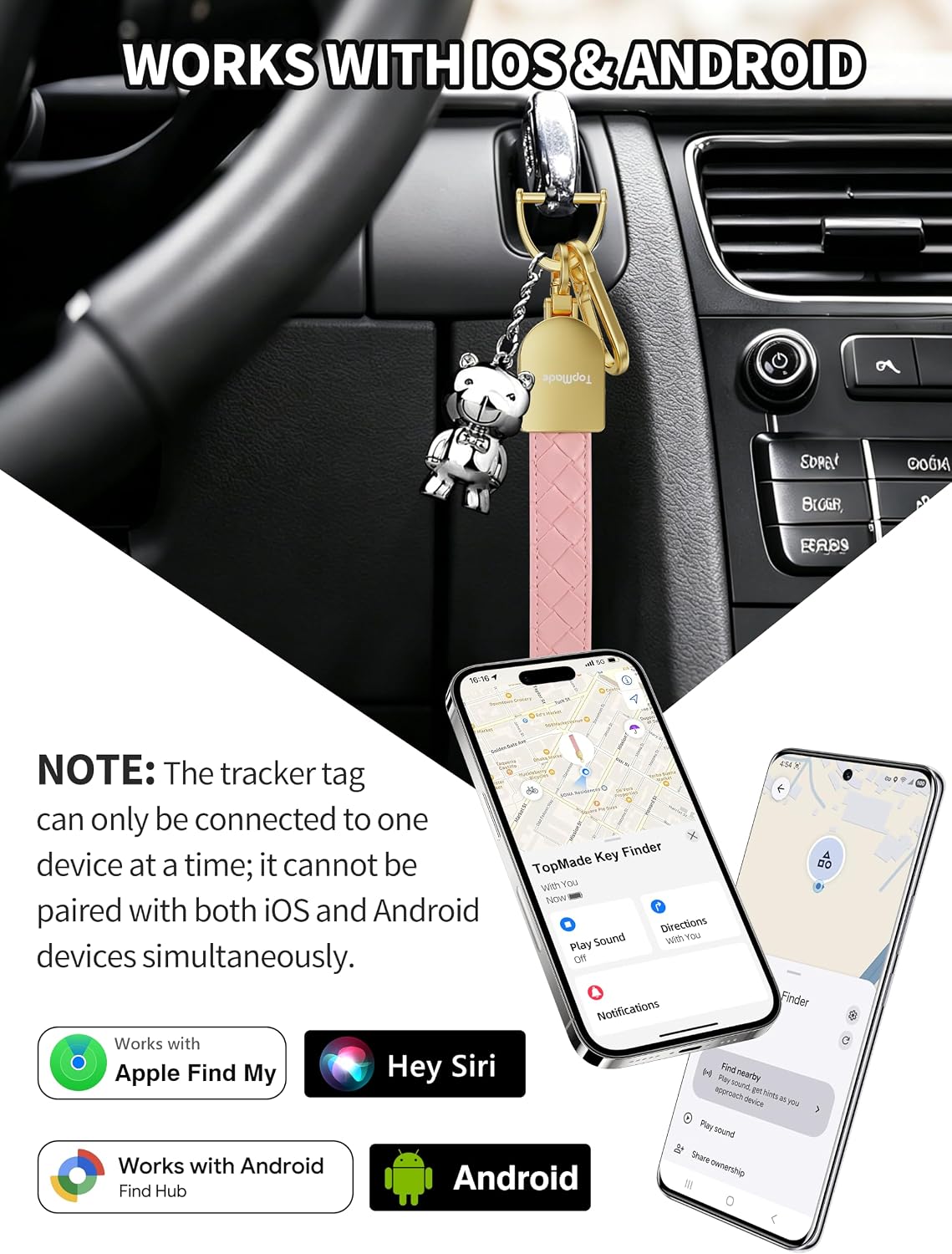 LLAVERO LOCALIZADOR TOPMADE SMART KEYCHAIN TRACKER ROSA Y DORADO - 2