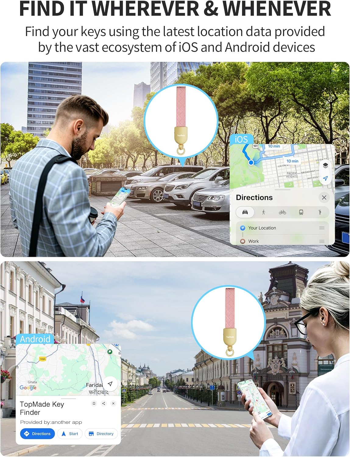 LLAVERO LOCALIZADOR TOPMADE SMART KEYCHAIN TRACKER ROSA Y DORADO - 3