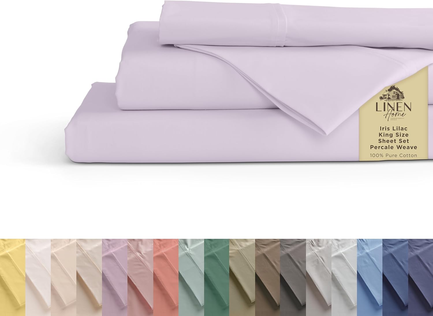 JUEGO DE SÁBANAS LINEN HOME KING 100% ALGODÓN PERCAL LILA IRIS 4 PIEZAS - 1