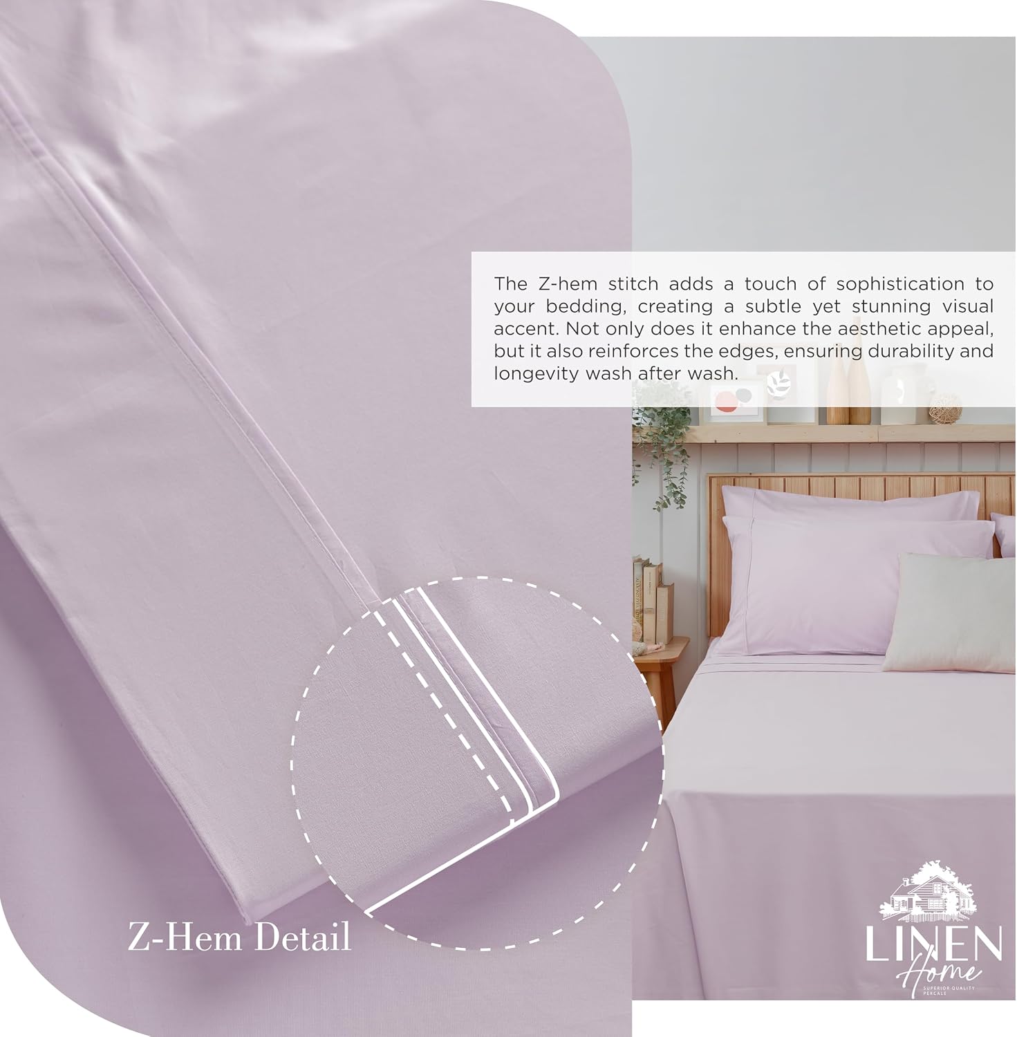 JUEGO DE SÁBANAS LINEN HOME KING 100% ALGODÓN PERCAL LILA IRIS 4 PIEZAS - 3