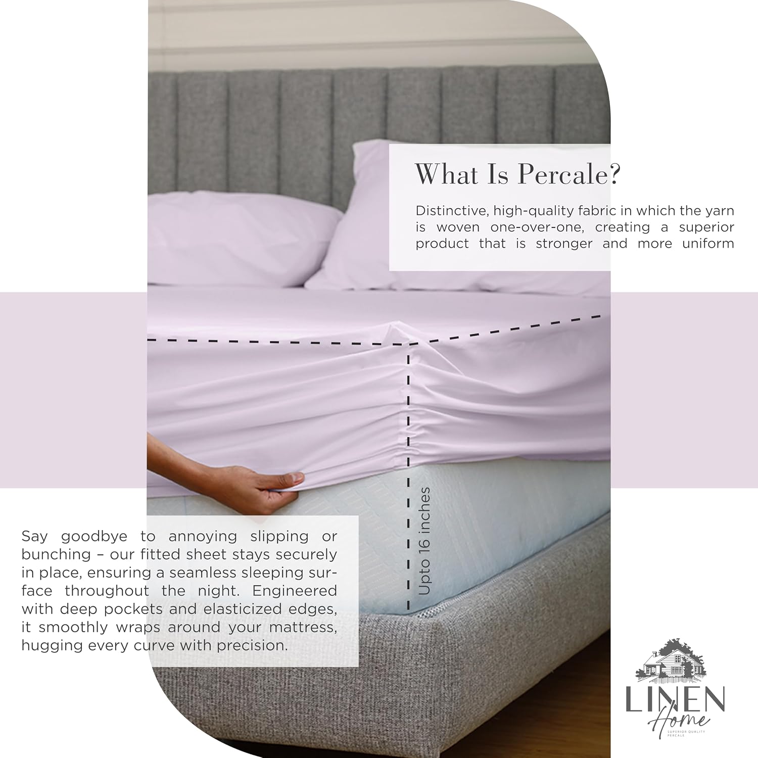 JUEGO DE SÁBANAS LINEN HOME KING 100% ALGODÓN PERCAL LILA IRIS 4 PIEZAS - 4