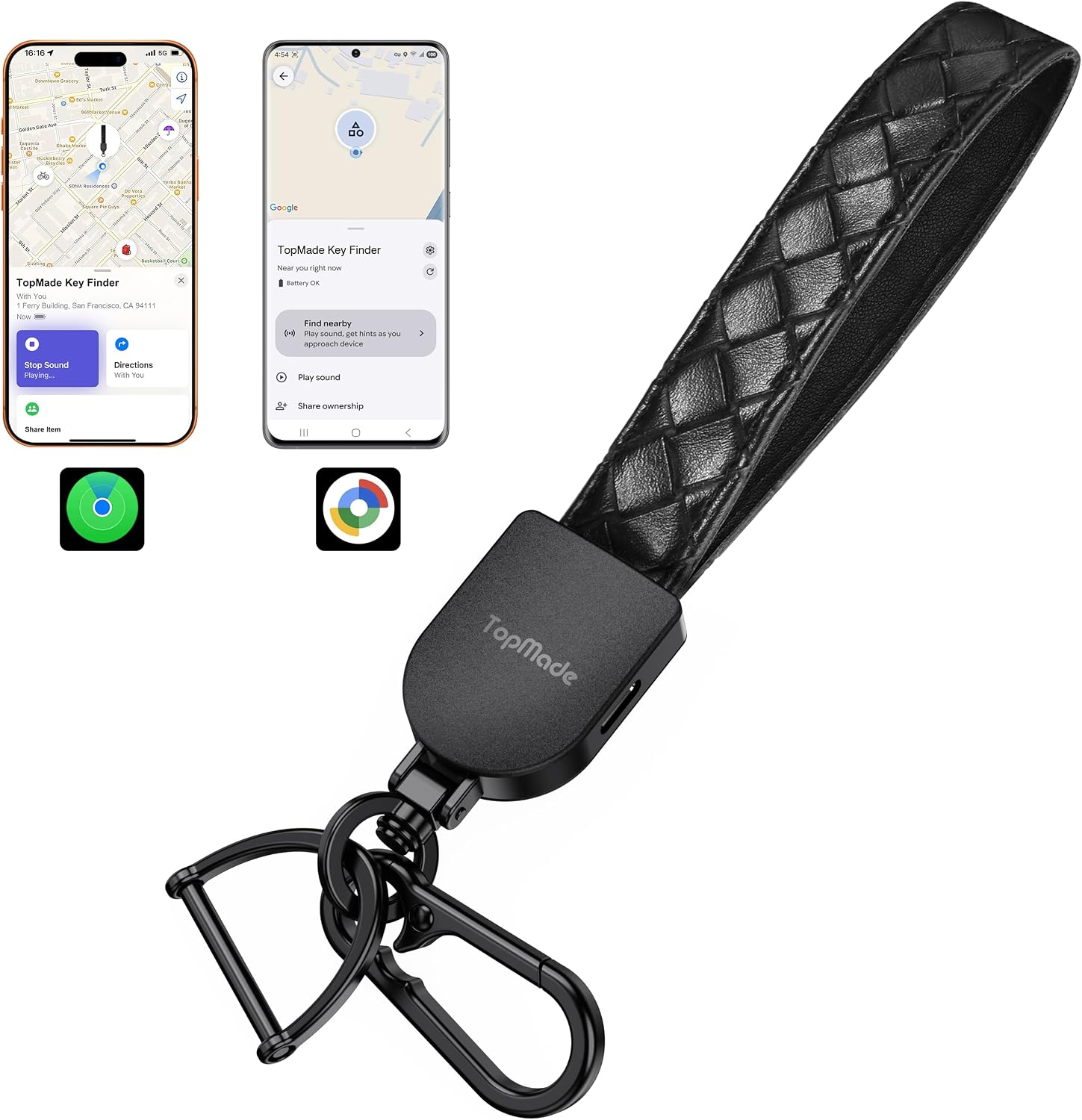 LLAVERO LOCALIZADOR TOPMADE SMART KEYCHAIN TRACKER NEGRO Y CARBONO - 1