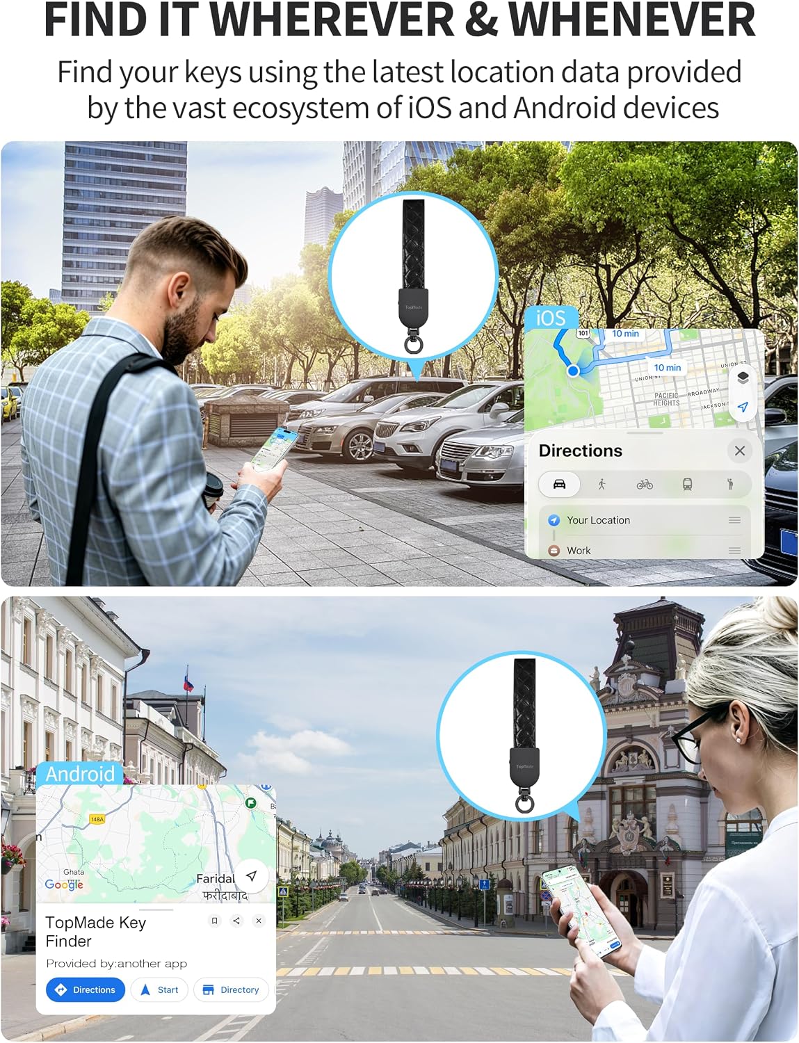 LLAVERO LOCALIZADOR TOPMADE SMART KEYCHAIN TRACKER NEGRO Y CARBONO - 3